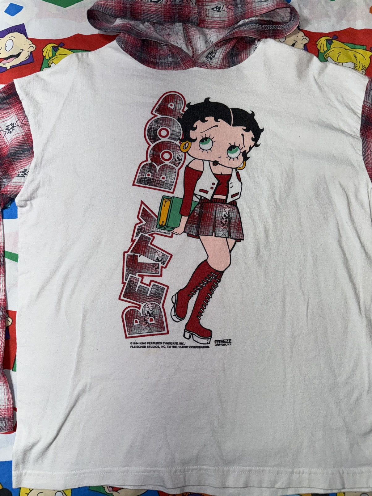 Other Vintage 90s Betty Boop Plaid Aztec Print Long-Sleeve Hoodie Size M / US 6-8 / IT 42-44 - 2 Thumbnail