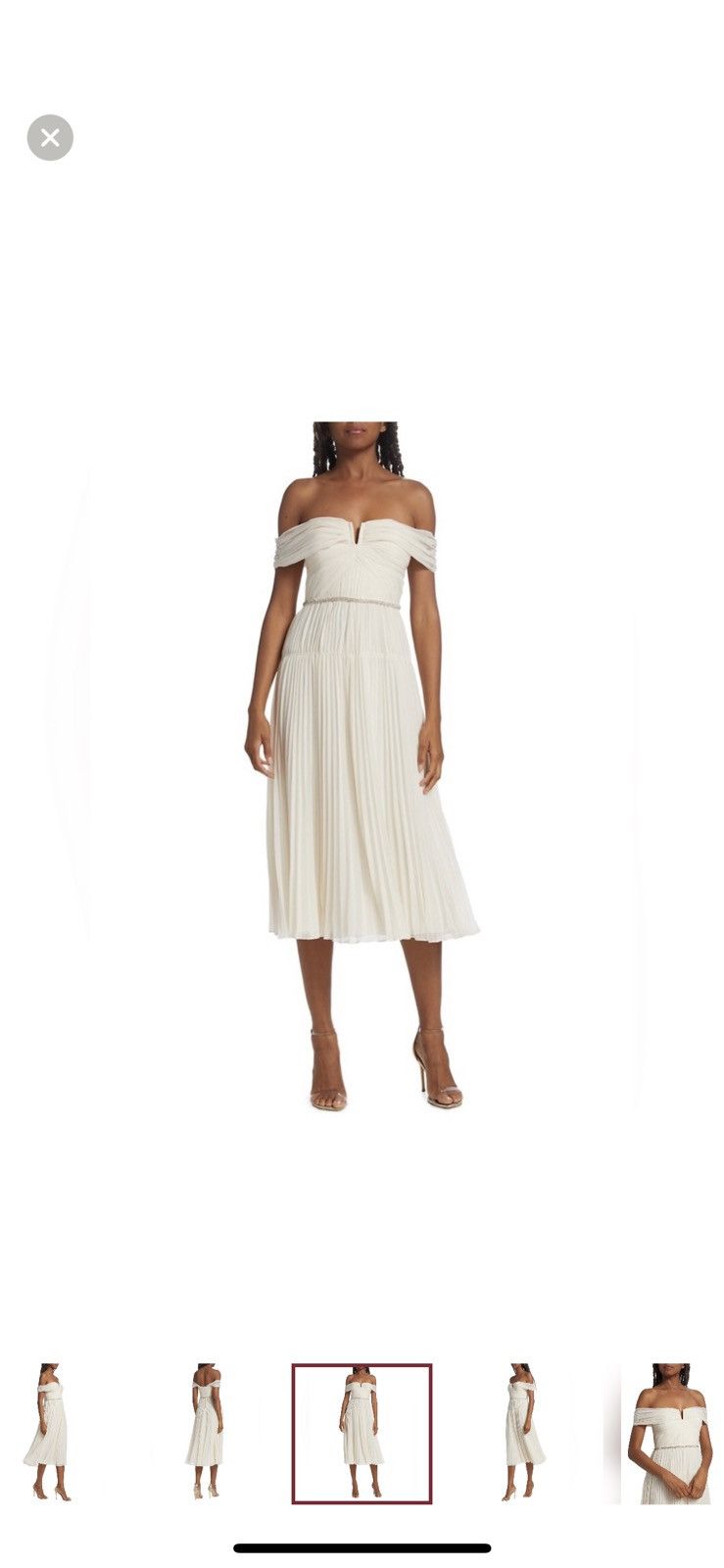 $510 Self-Portrait Pleated Off-The-Shoulder Midi-Dress size4