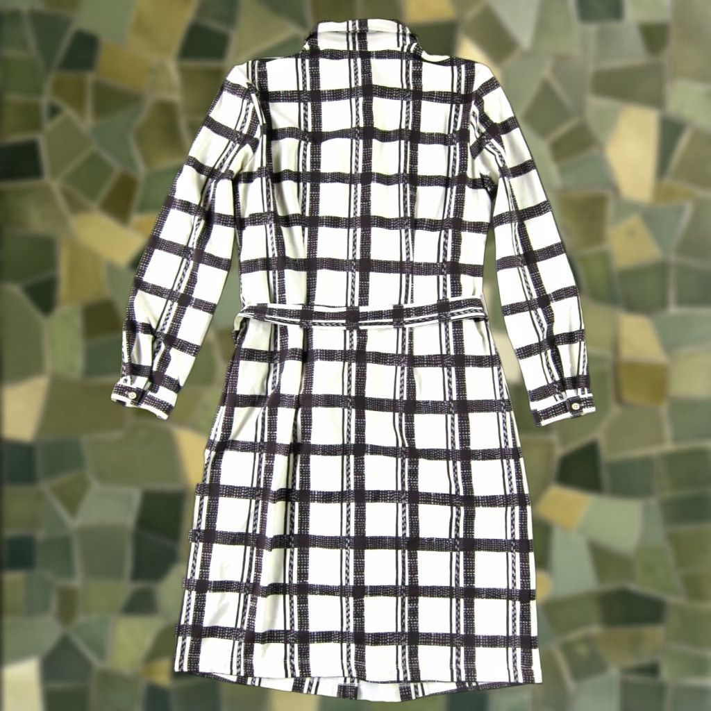 J.McLaughlin VINTAGE New J. McLaughlin Brown Ivory Plaid Button Down Collar Stretch Tie Shirt Dress S Size S / US 4 / IT 40 - 1 Thumbnail