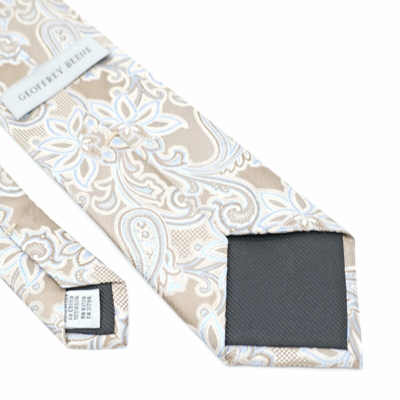 Designer Geoffrey Beene Tan Blue Floral Woven Silk Tie Size ONE SIZE - 5 Thumbnail