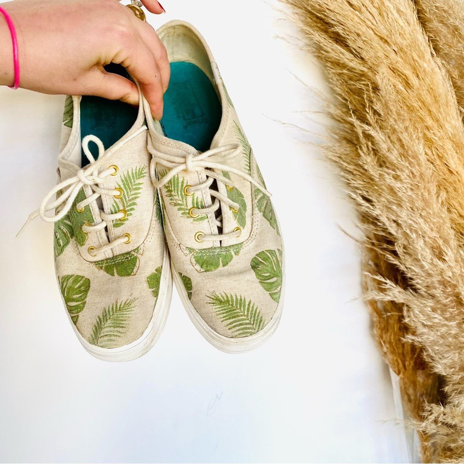 Anthropologie ANTHROPOLOGIE KEDS Cream Green Palm Leaf Platform Sneakers Size US 8.5 / IT 38.5 - 12 Preview