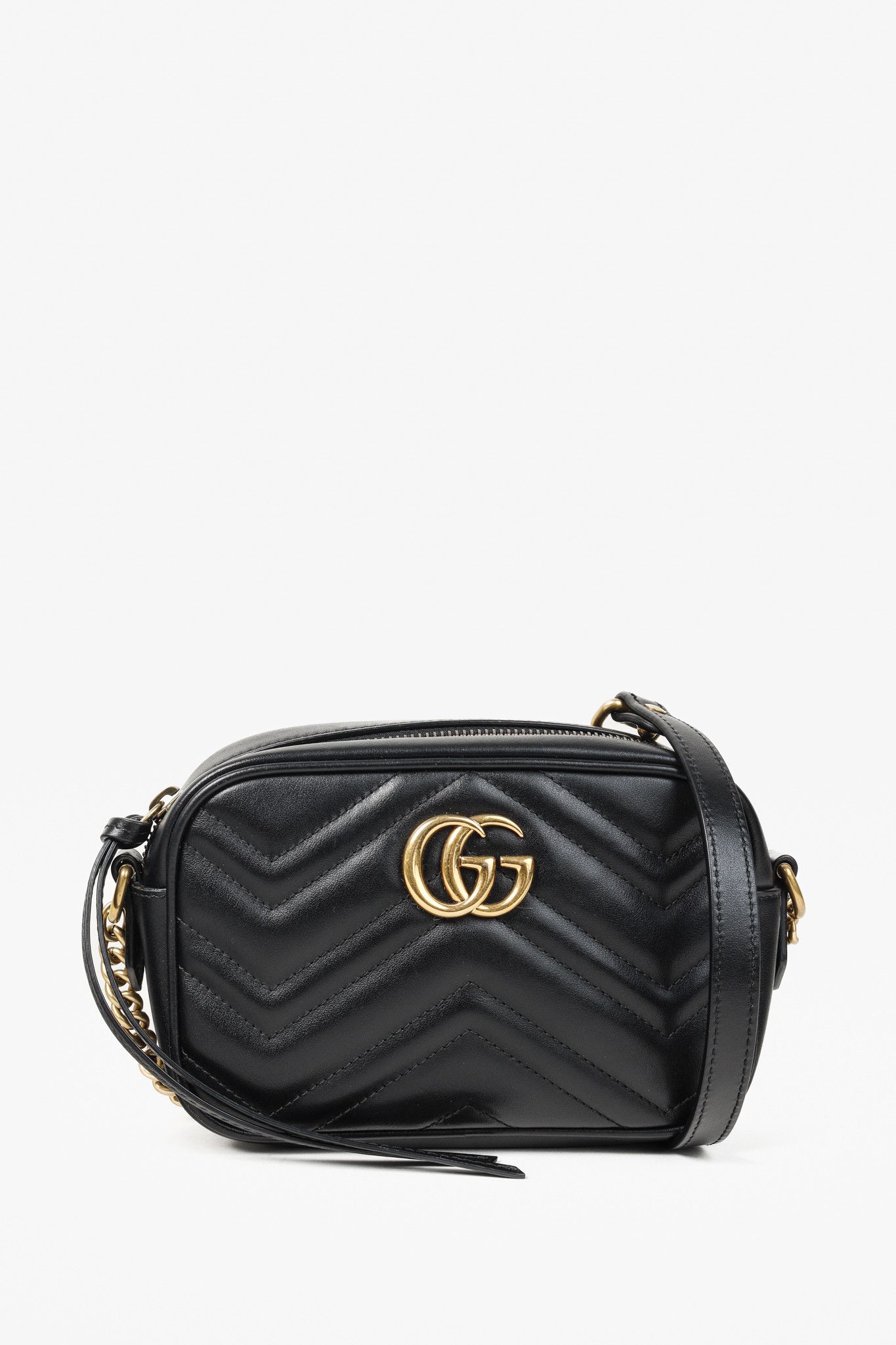 Gucci Gucci GG Marmont Mini Shoulder Leather Bag Black Gold Tone Size ONE SIZE - 1 Thumbnail