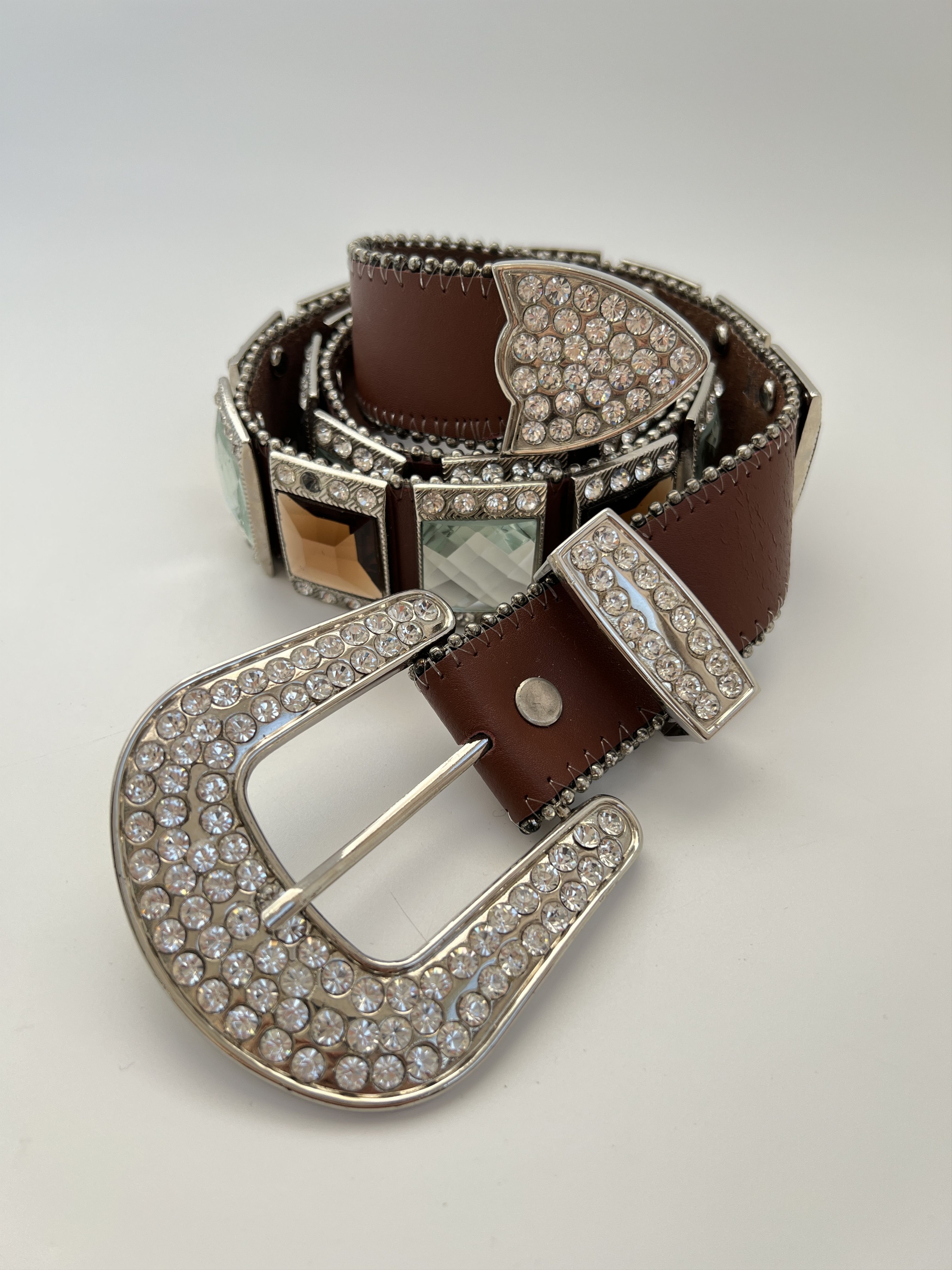 Vintage Y2K Heavy Rhinestones Crystals Leather Belt BB Simon Style Size ONE SIZE - 1 Thumbnail