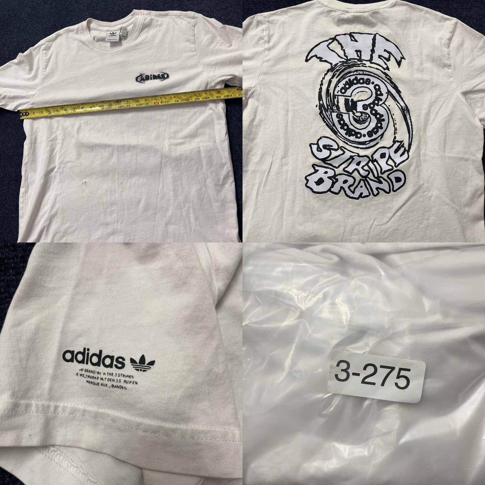 Adidas Adidas Originals Shirt Mens Large White 3 Stripe Back Print Graphic Tee T-Shirt Size US L / EU 52-54 / 3 - 8 Thumbnail