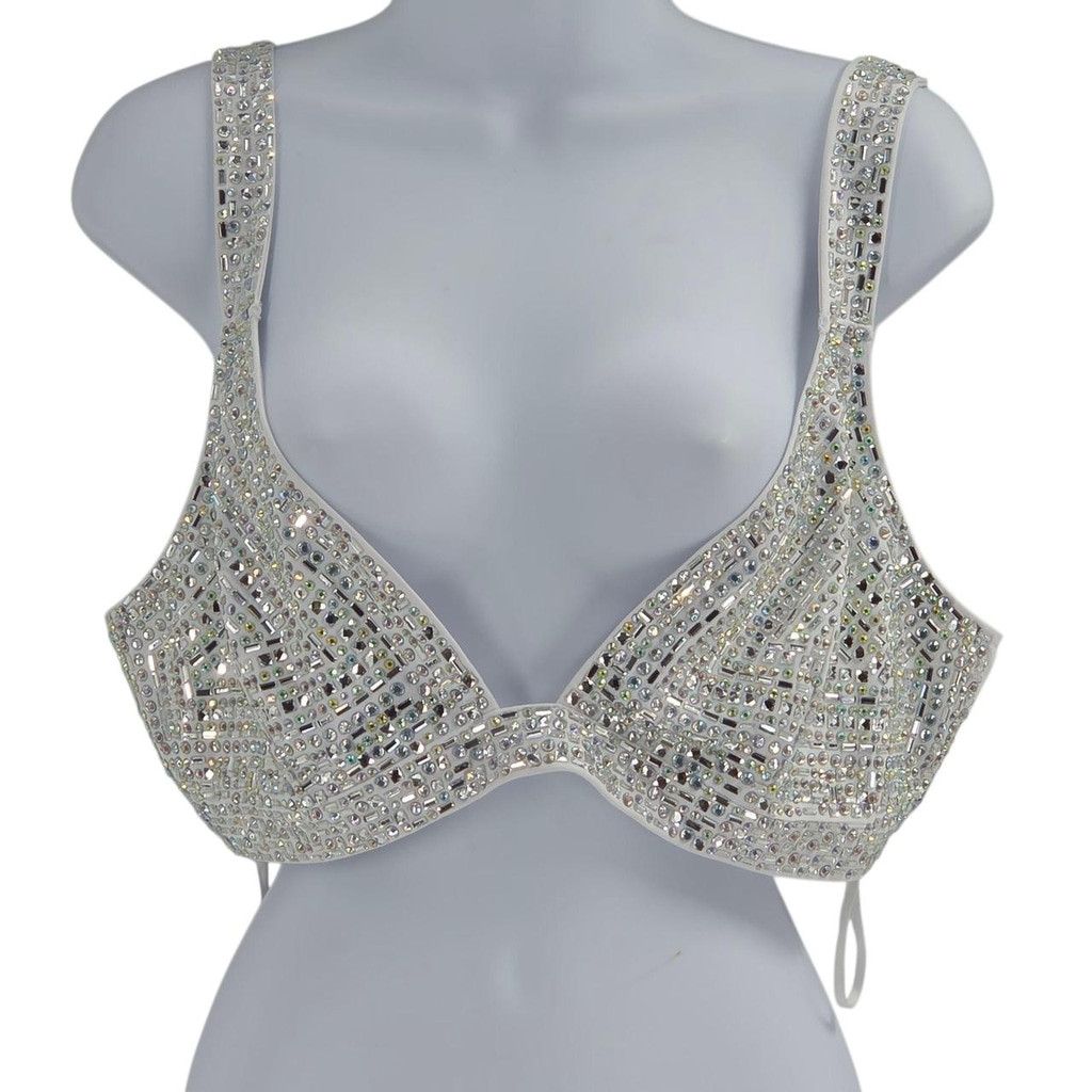 Fashion Nova White Bralet Top with Clear Glass & Iridescent Rhinestones Size XL / US 12-14 / IT 48-50 - 2 Thumbnail