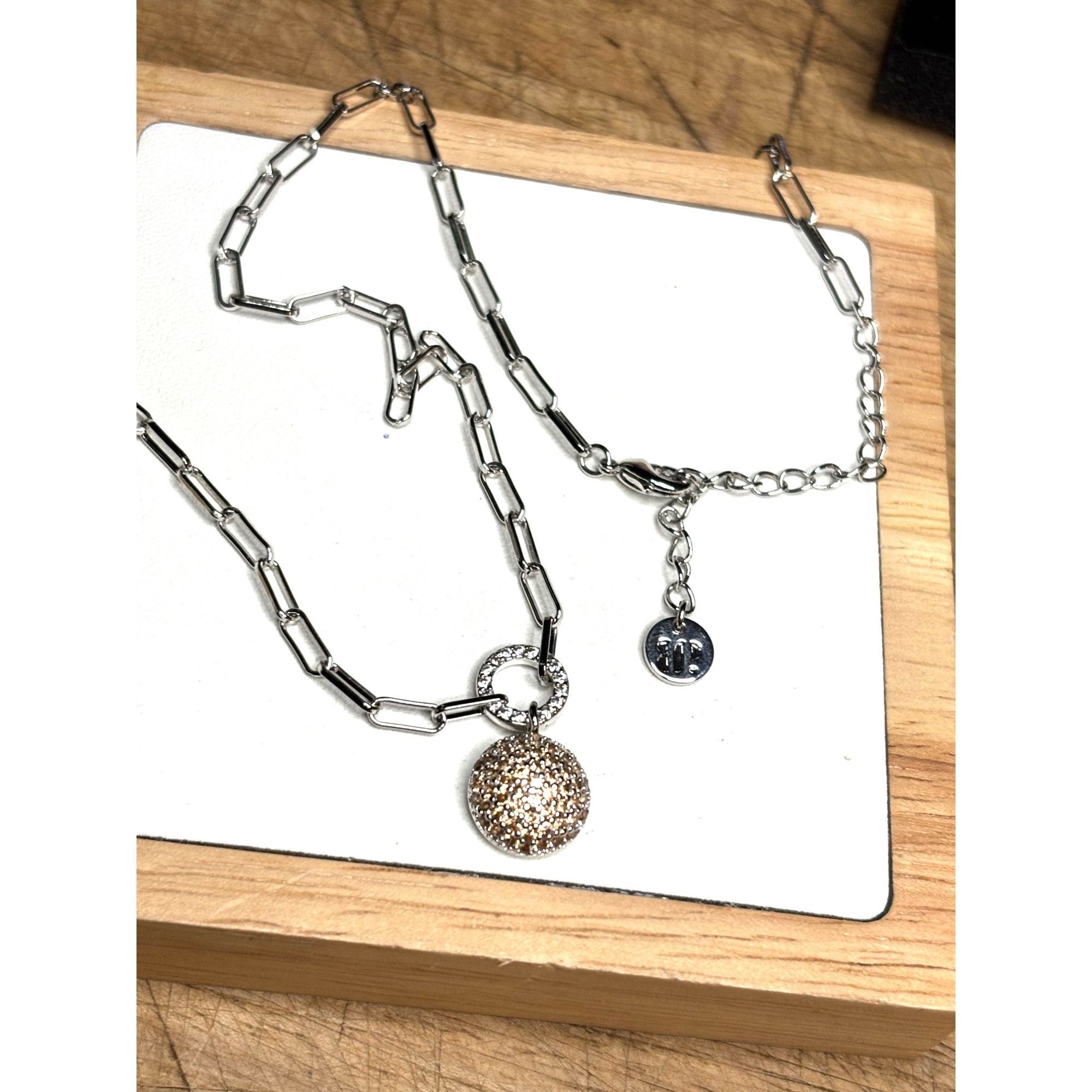 Other Silver Necklace With Rhinestone Ball Pendant & Chain Link De Size ONE SIZE - 5 Thumbnail