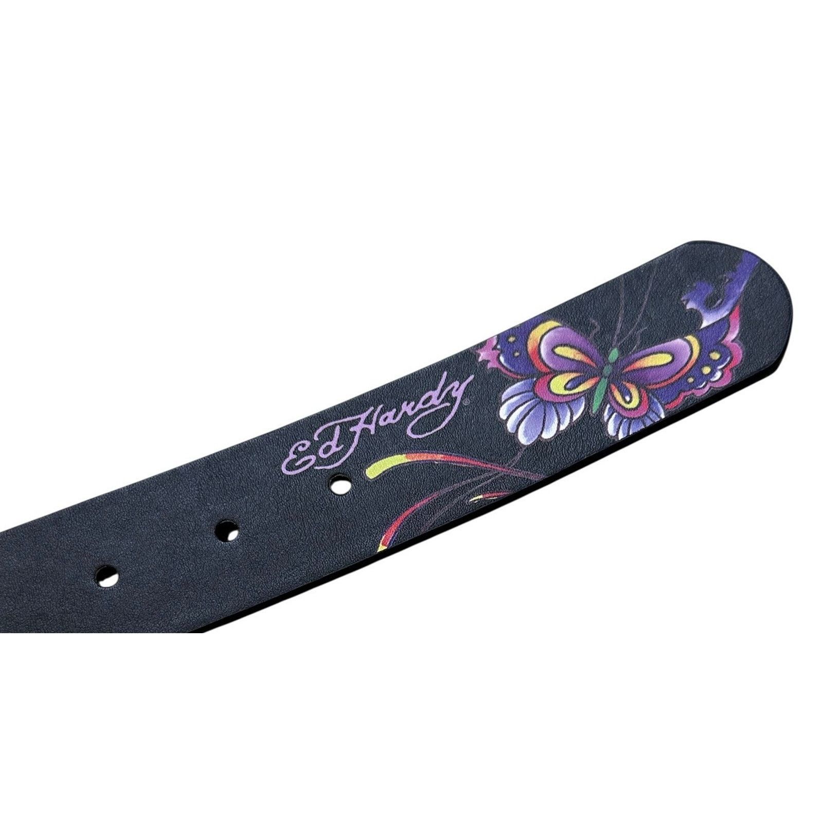 Ed Hardy Ed Hardy Men's Skull and Butterfly Print Reversible Belt Size 40 - 6 Thumbnail
