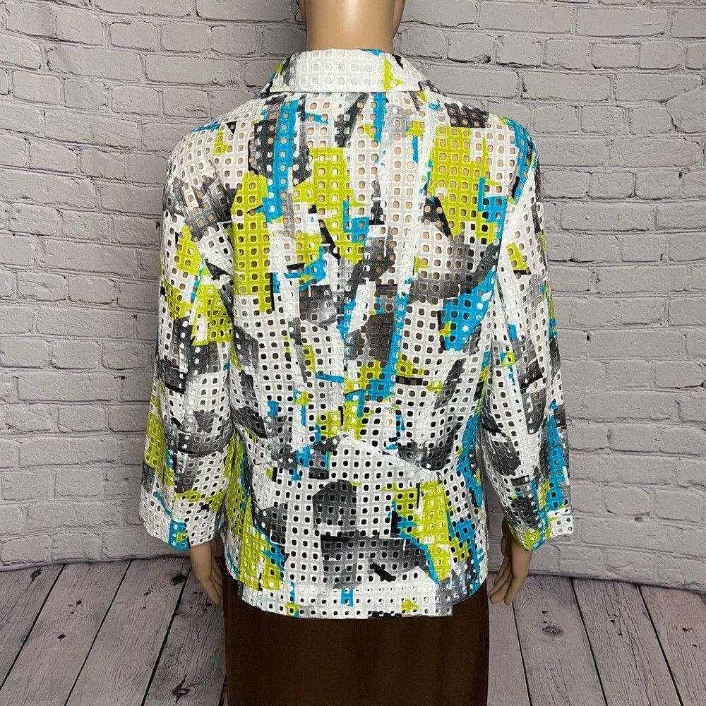 Other Per Se Eyelet Abstract Pattern Cotton 3/4 Sleeve Jacket Bla Size XL / US 12-14 / IT 48-50 - 4 Thumbnail