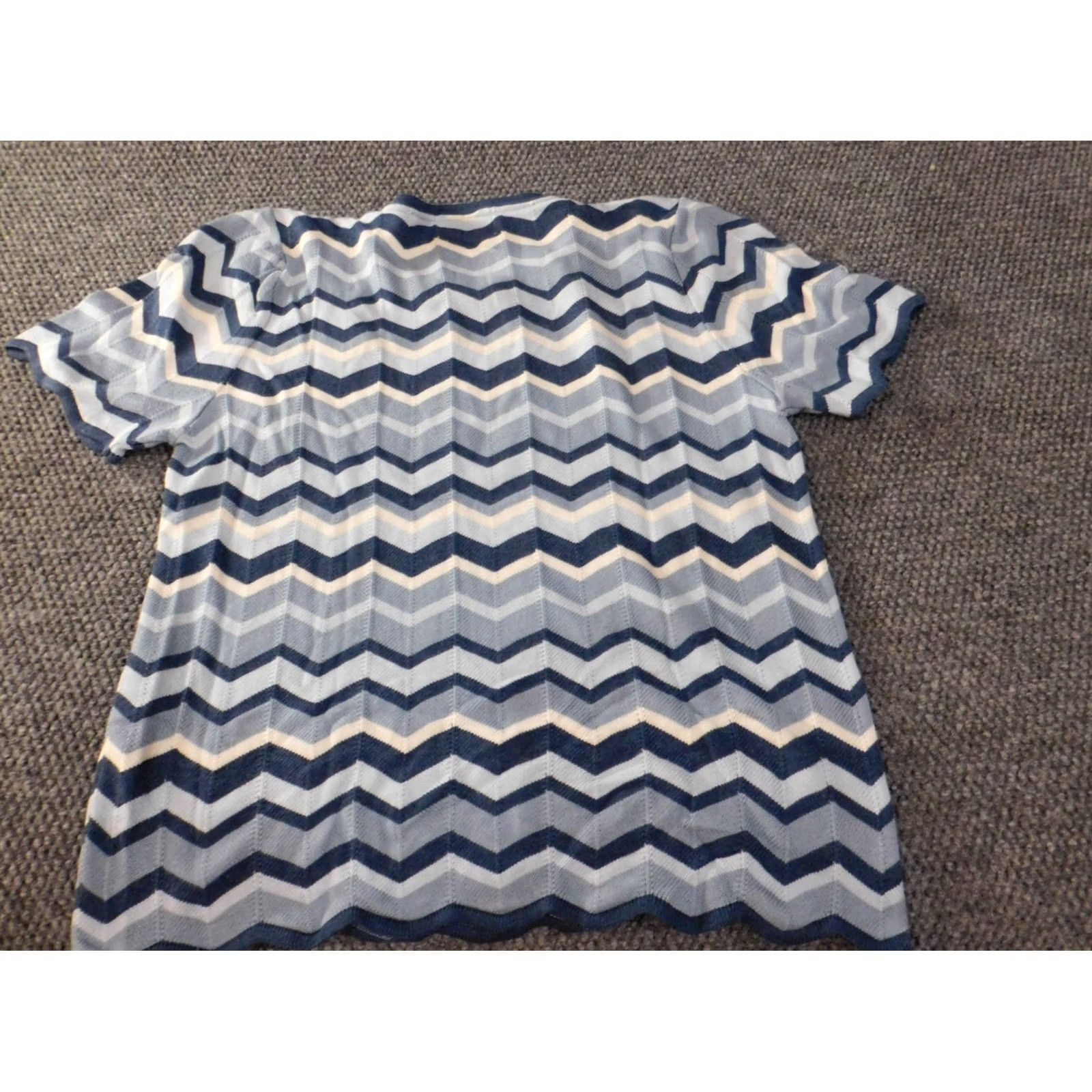 Vintage Alfred Dunner Blouse Shirt Medium Blue Striped Round Neck Short Sleeve Acrylic Womens Regular Stretch Casual Size M / US 6-8 / IT 42-44 - 7 Thumbnail