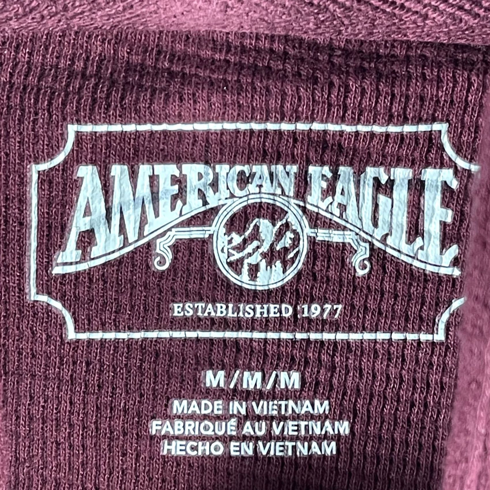 American Eagle Outfitters American Eagle Hoodie Shirt Mens M Maroon Waffle Knit Pullover Long Sleeve Hooded Thermal Lightweight Crew Neck Solid Size US M / EU 48-50 / 2 - 3 Thumbnail