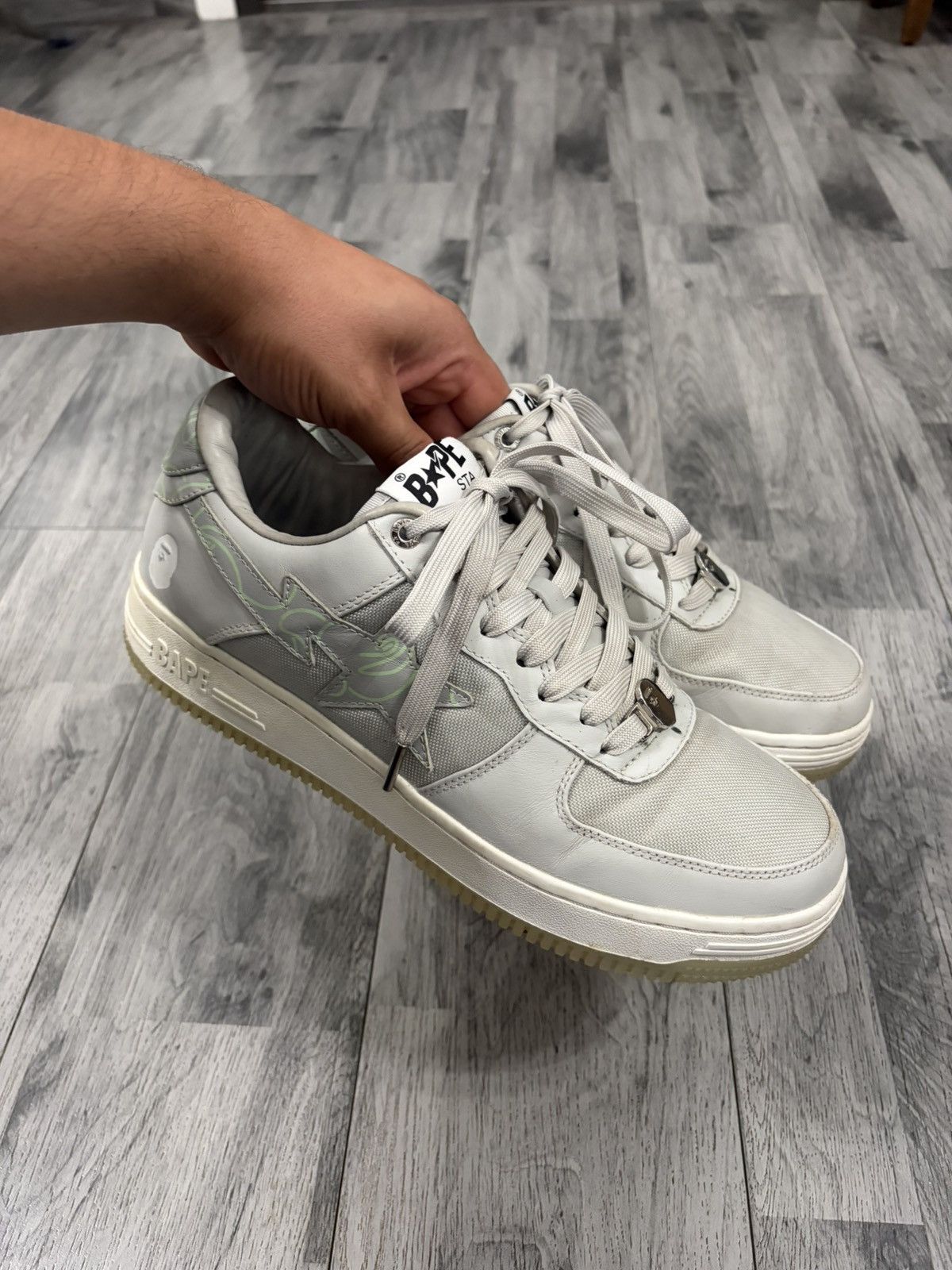 Bape BAPESTA #1 M2 Light Grey Leather Sneakers Size US 10 / EU 43 - 1 Thumbnail