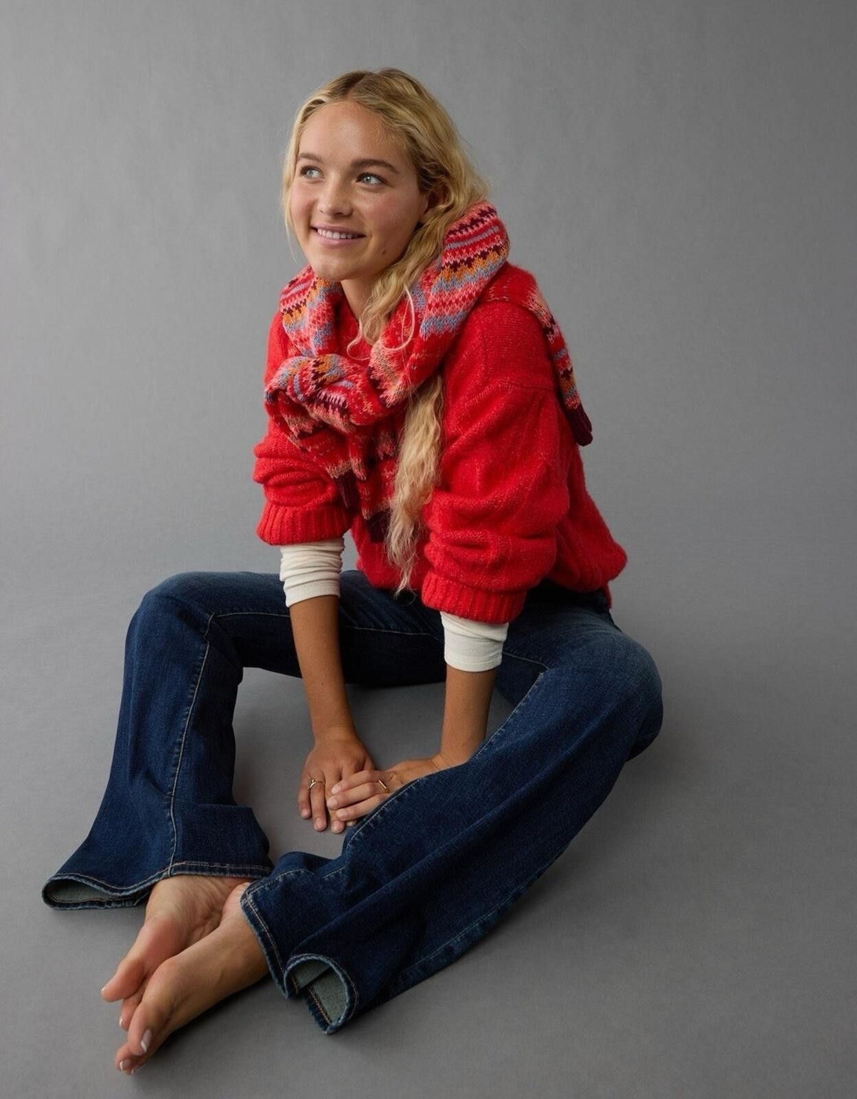 American Eagle Outfitters American Eagle Whoa So Soft Cable Knit Sweater Red Crewneck Size L / US 10 / IT 46 - 4 Thumbnail