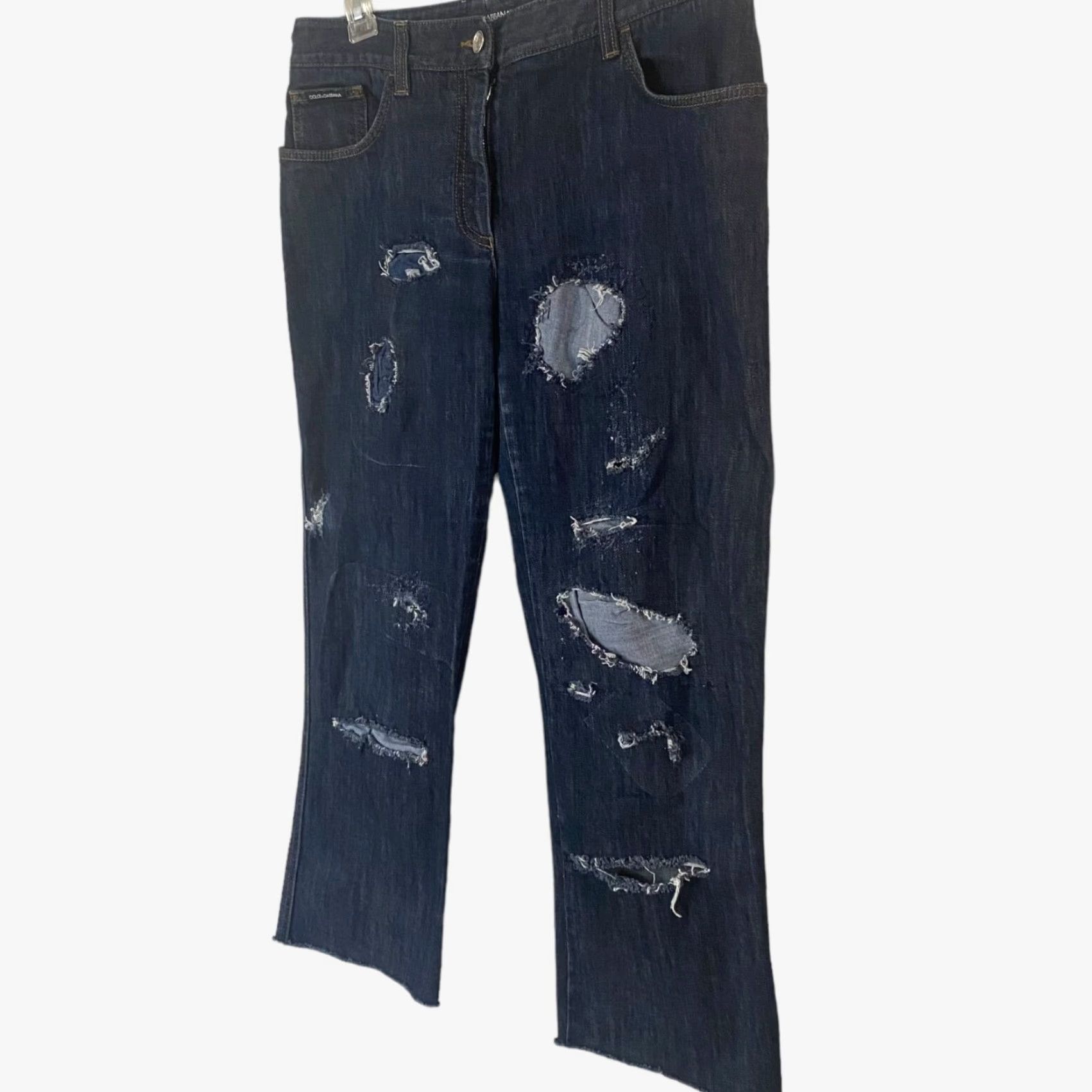 Dolce & Gabbana Dolce & Gabbana Jeans Women Size 10 Blue Crop Straight-Leg Denim Raw-Hem Mid Rise Distressed Womens Size 32" / US 10 / IT 46 - 2 Thumbnail