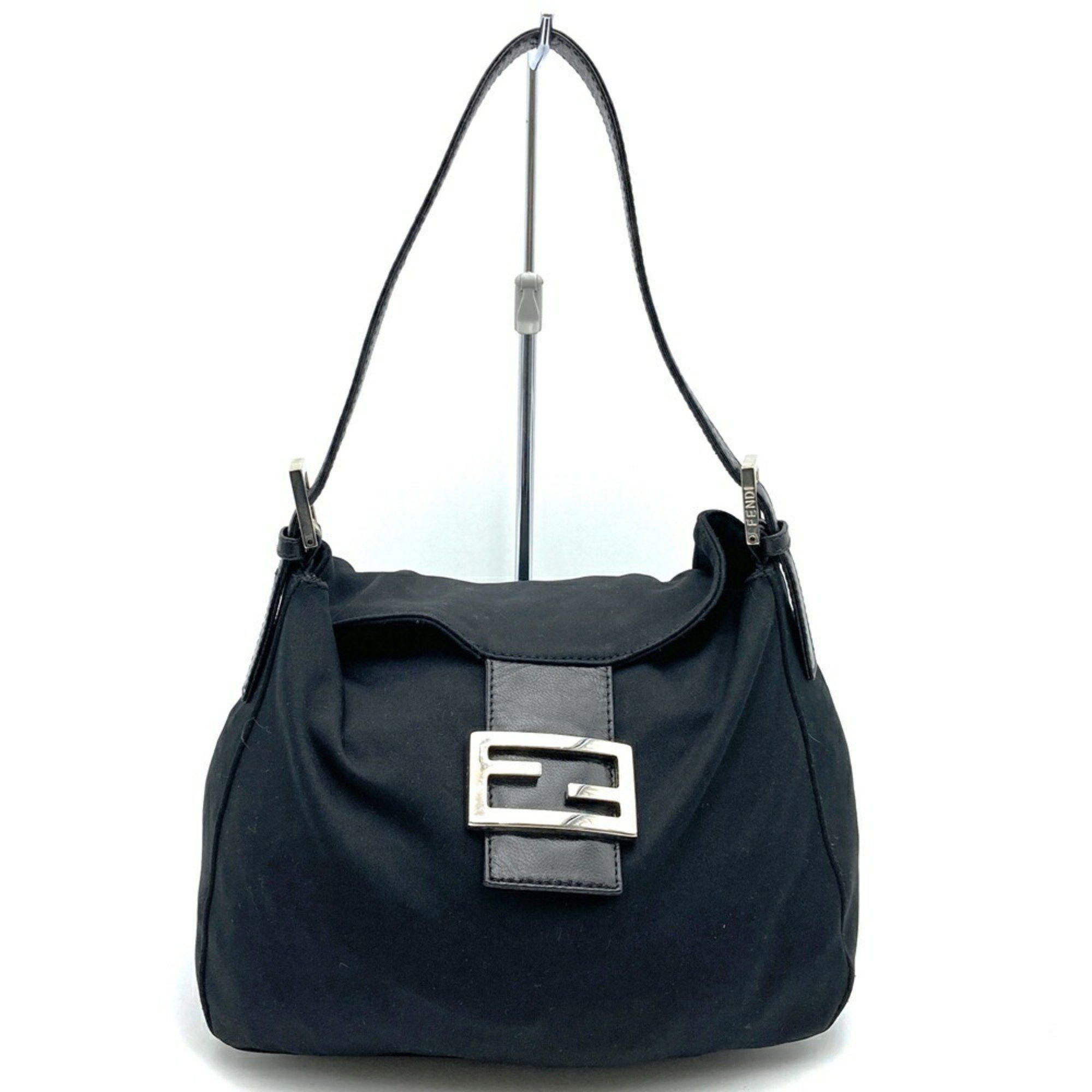 Fendi Shoulder Bag Handbag Black Nylon Mamma Baguette Cotton Jersey Women's
