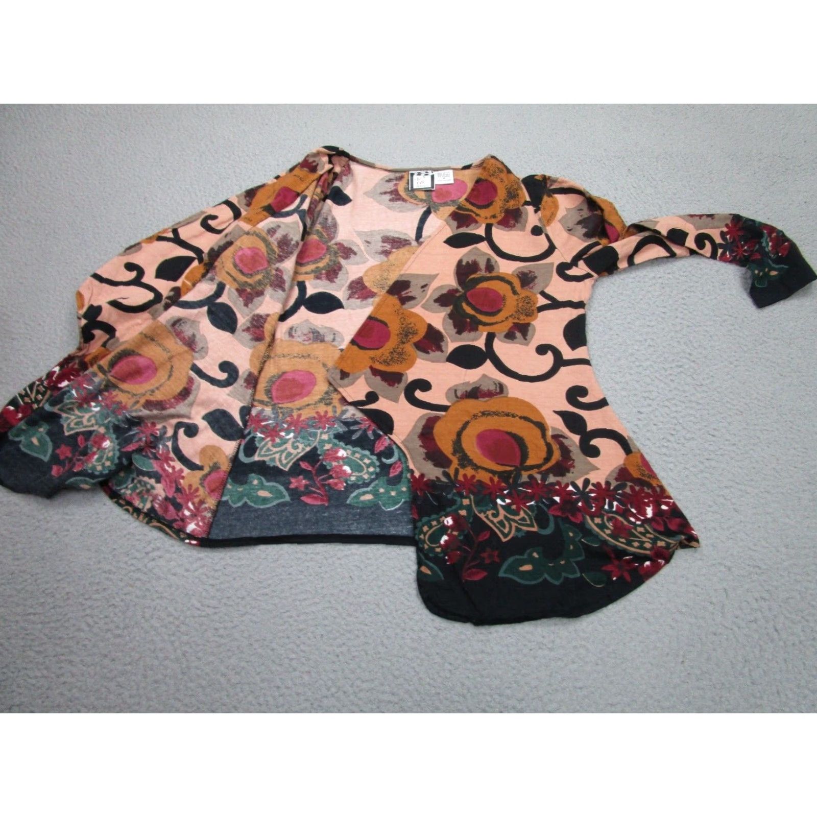 Vintage VINTAGE Take Two Floral Kimono Blouse Womens M Brown Jersey Casual Sleeve Abstract 2000s Size M / US 6-8 / IT 42-44 - 2 Thumbnail
