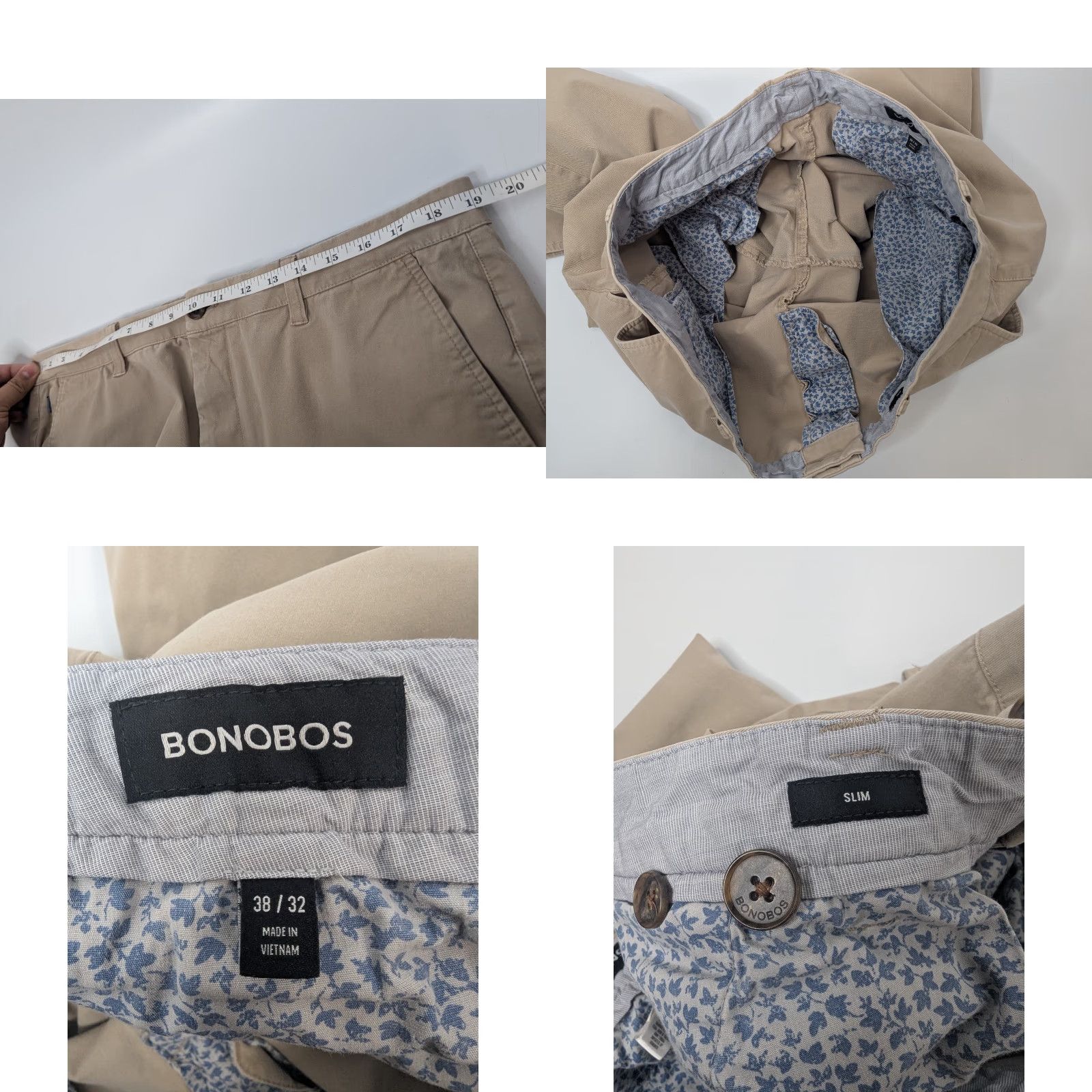 Bonobos Bonobos Pants Slim Fit Beige 38x32 Cotton Chino Men - Regular, Casual, Workwear, City, Preppy, Travel Size US 38 / EU 54 - 8 Thumbnail