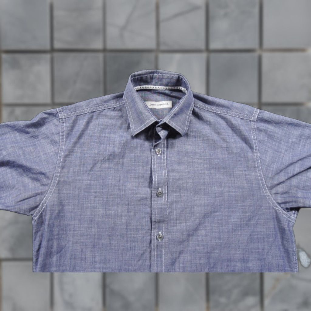 Vintage James Campbell Shirt Mens Small Blue Button-Down Short Sleeve Collared Adult Men's Button-Up Casual Size US S / EU 44-46 / 1 - 1 Thumbnail