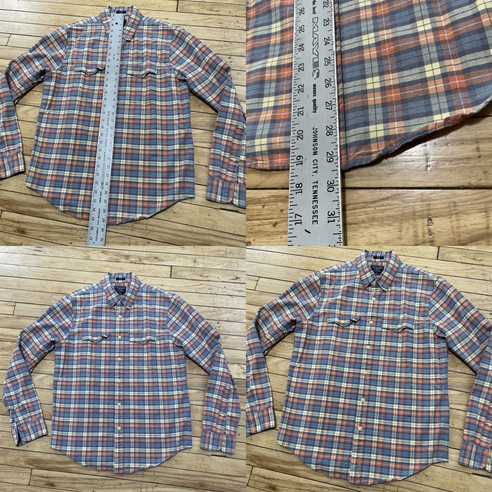 Abercrombie & Fitch VTG Abercrombie & Fitch Shirt Men L Slim Orange Blue Plaid Flannel Grunge Y2k 00s US Vintage Grunge Casual Button-Up Shirt Size US L / EU 52-54 / 3 - 9 Thumbnail