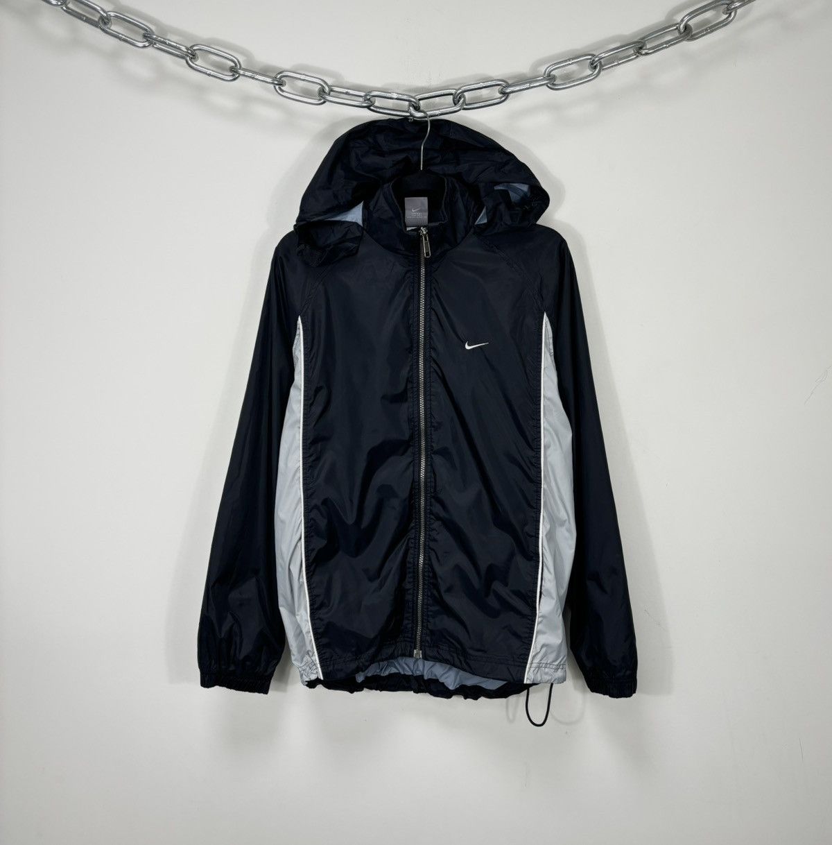 Nike Vintage Nike Y2K Big Swoosh Black Hype Hooded Nylon Jacket Size US M / EU 48-50 / 2 - 1 Thumbnail