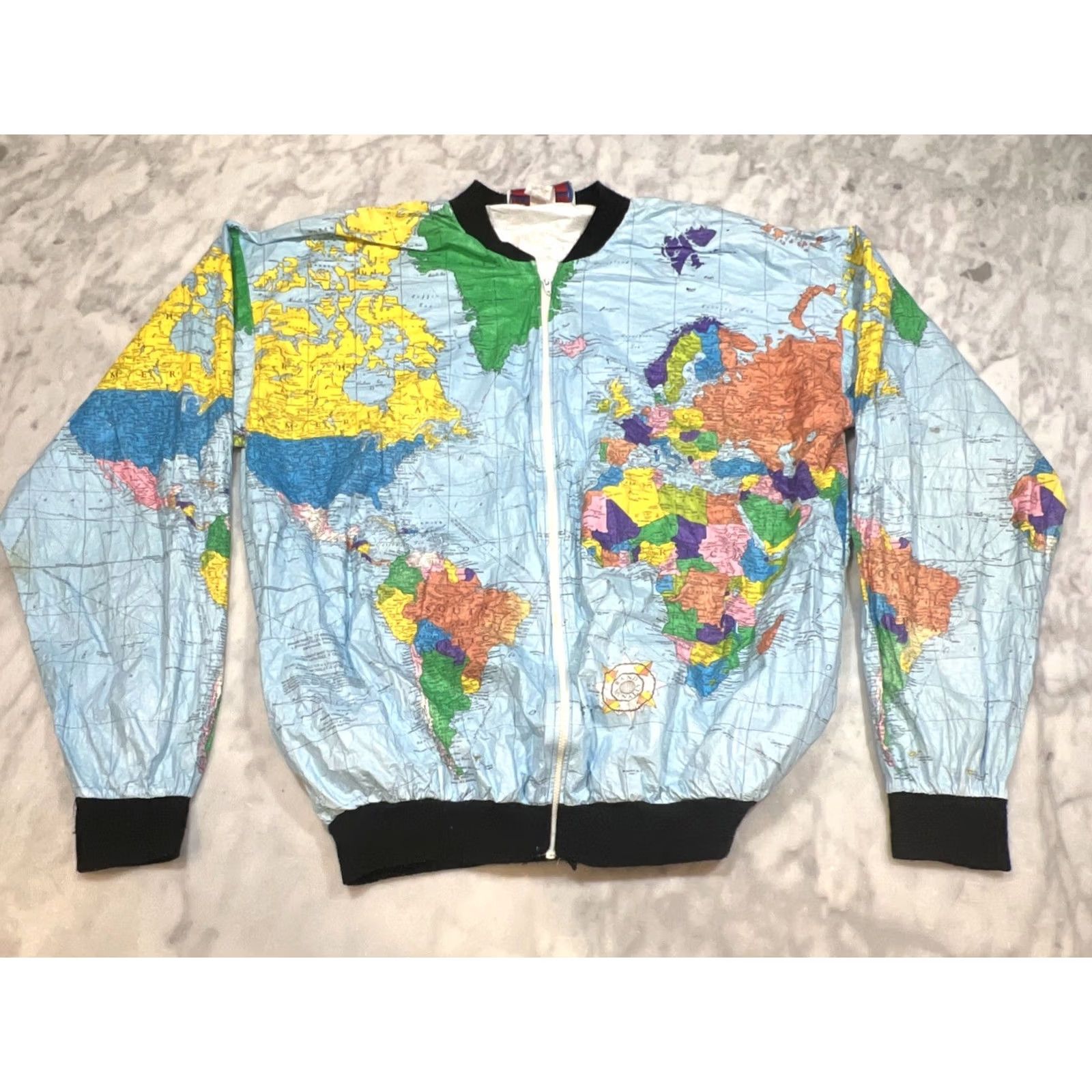 Vintage VTG 80s Ty Breakers Tyvek World Map Windbreaker Medium AllOver Print Kurt Cobain Size US 31 - 2 Thumbnail