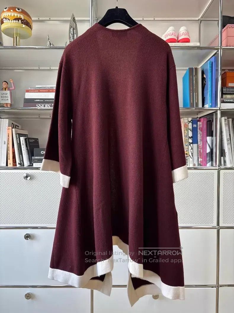 Chanel Chanel Burgundy white-rimmed long knitted cardigan coat Size XS / US 0-2 / IT 36-38 - 3 Thumbnail