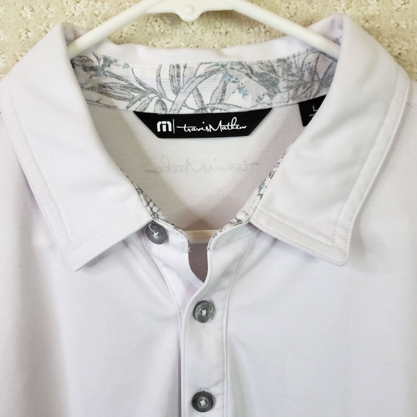 TravisMathew Travis Mathew Polo Shirt L Men's Golf Cotton Blend Pocket White Gray Logo Size US L / EU 52-54 / 3 - 5 Thumbnail