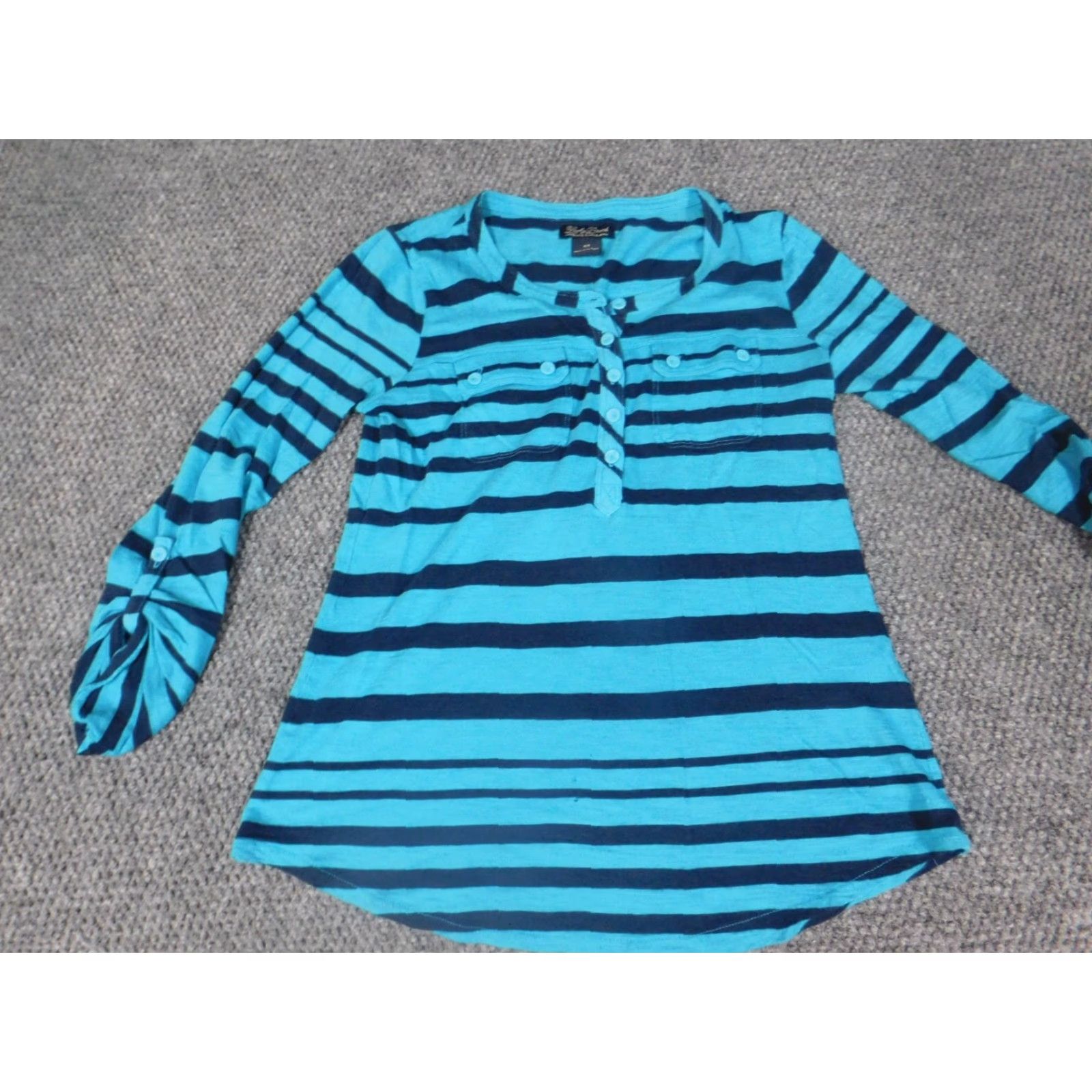Lucky Brand Lucky Brand Blouse Shirt Womens XS Blue Striped Crew Neck Long Sleeve Casual Regular Cotton Modal Down Stretch Size XS / US 0-2 / IT 36-38 - 3 Thumbnail