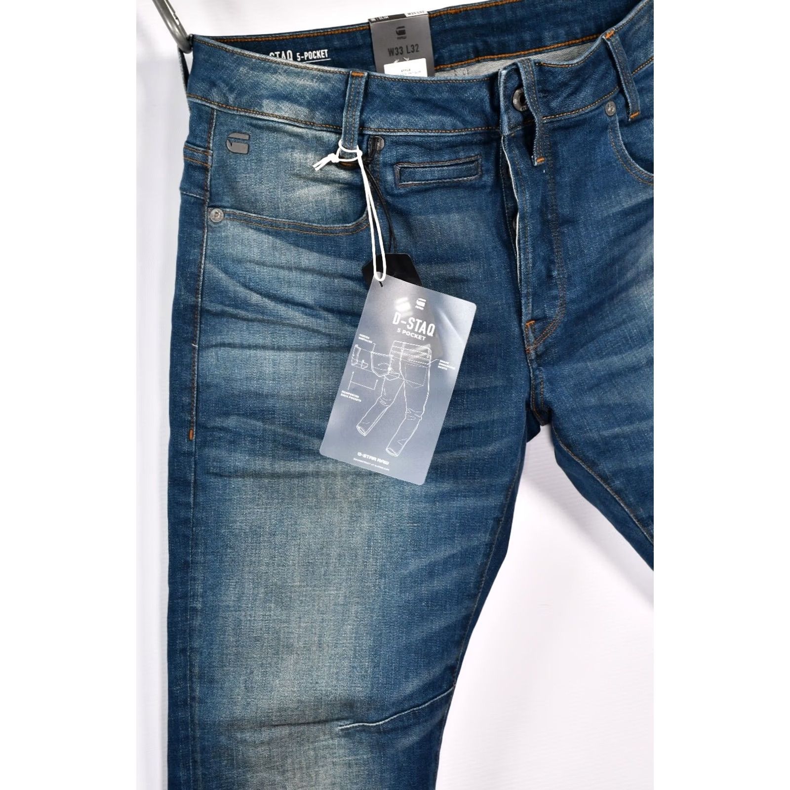 G-Star G-Star D-STAQ 5-PKT SLIM BELN STRETCH DENIM Jeans Mens W33/L32 Blue 98%Cotton 2%Elastane Tight Skinny Regular Inseam 31.5in Size W33 L32 Medium Wash Size US 33 - 5 Thumbnail