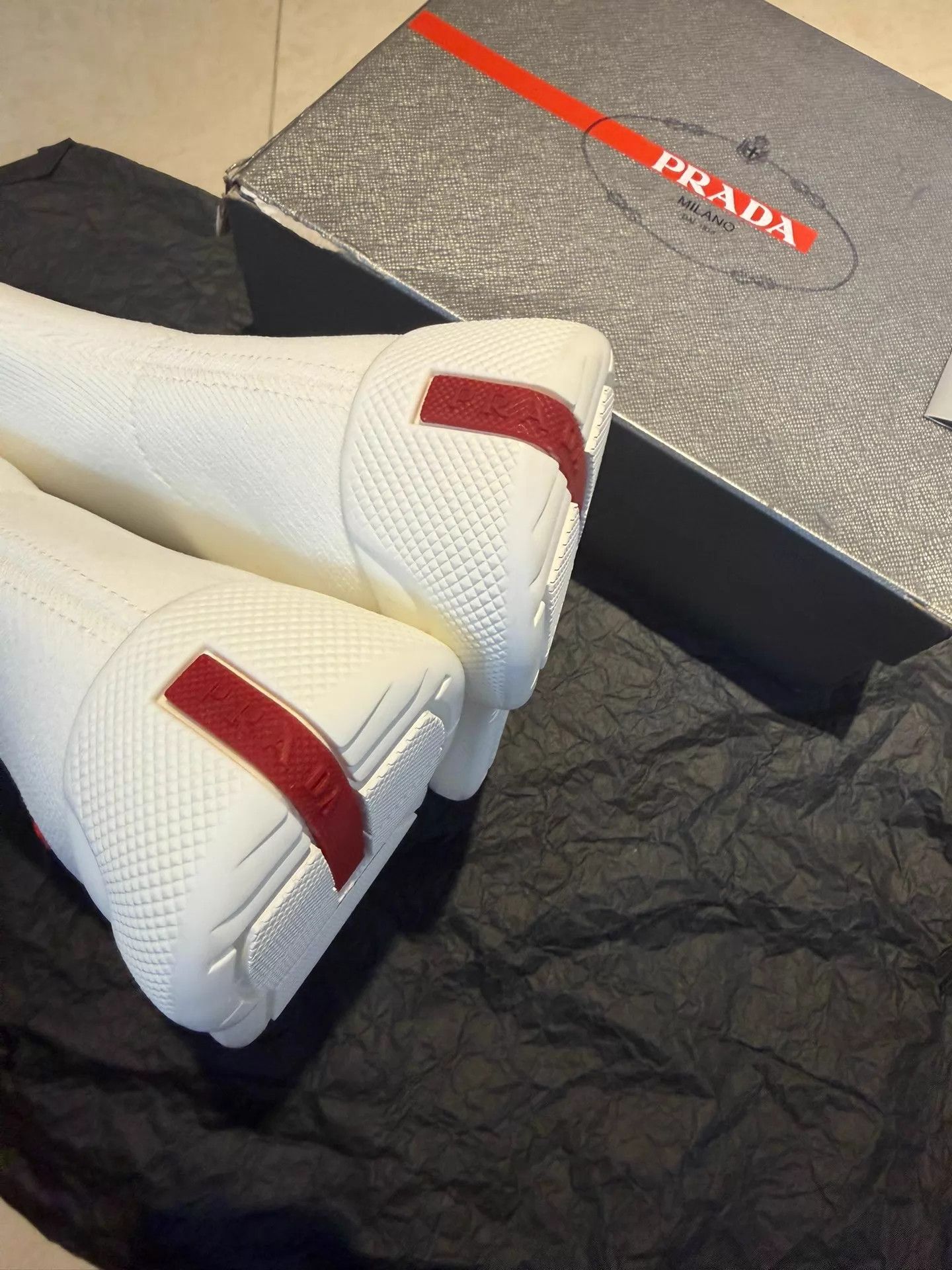 Prada Prada Sock Sneaker White Slip-On High-Top Red Label 42-43 Size US 9.5 / EU 42-43 - 3 Thumbnail