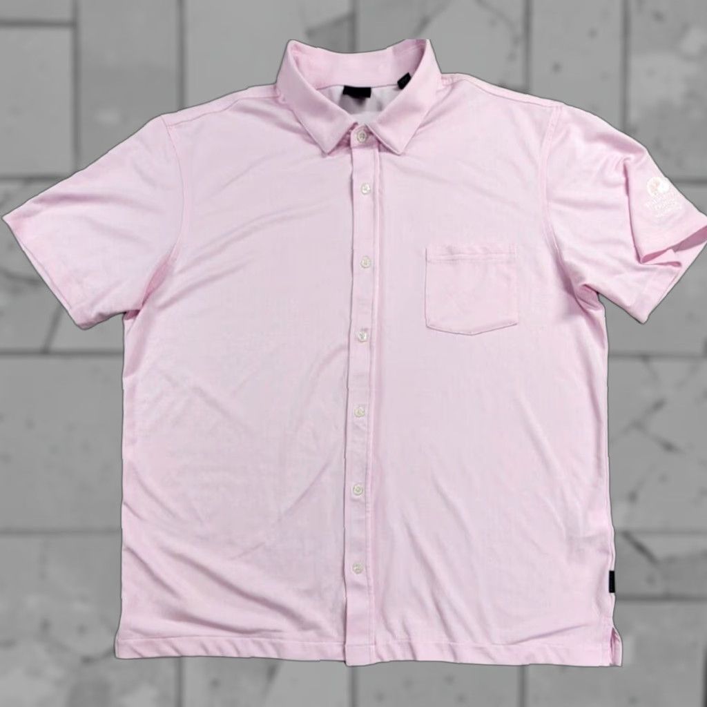 Vintage Dunning Button-Up Shirt Mens M Pink 100% Polyester Camp Palmetto Dunes Golf Shirt Size US M / EU 48-50 / 2 - 1 Thumbnail