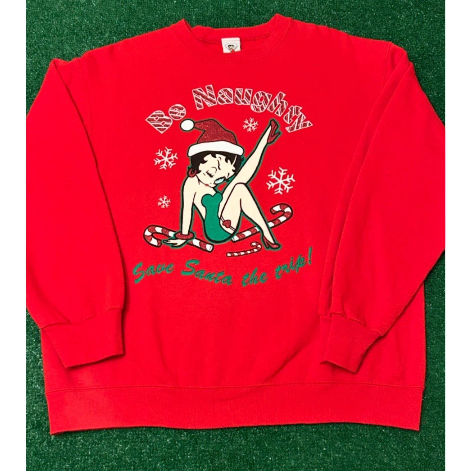 Vintage VINTAGE Betty Boop 90s Naughty Christmas VTG Crewneck Sweater L Red Boys? Mens? Size US L / EU 52-54 / 3 - 4 Thumbnail