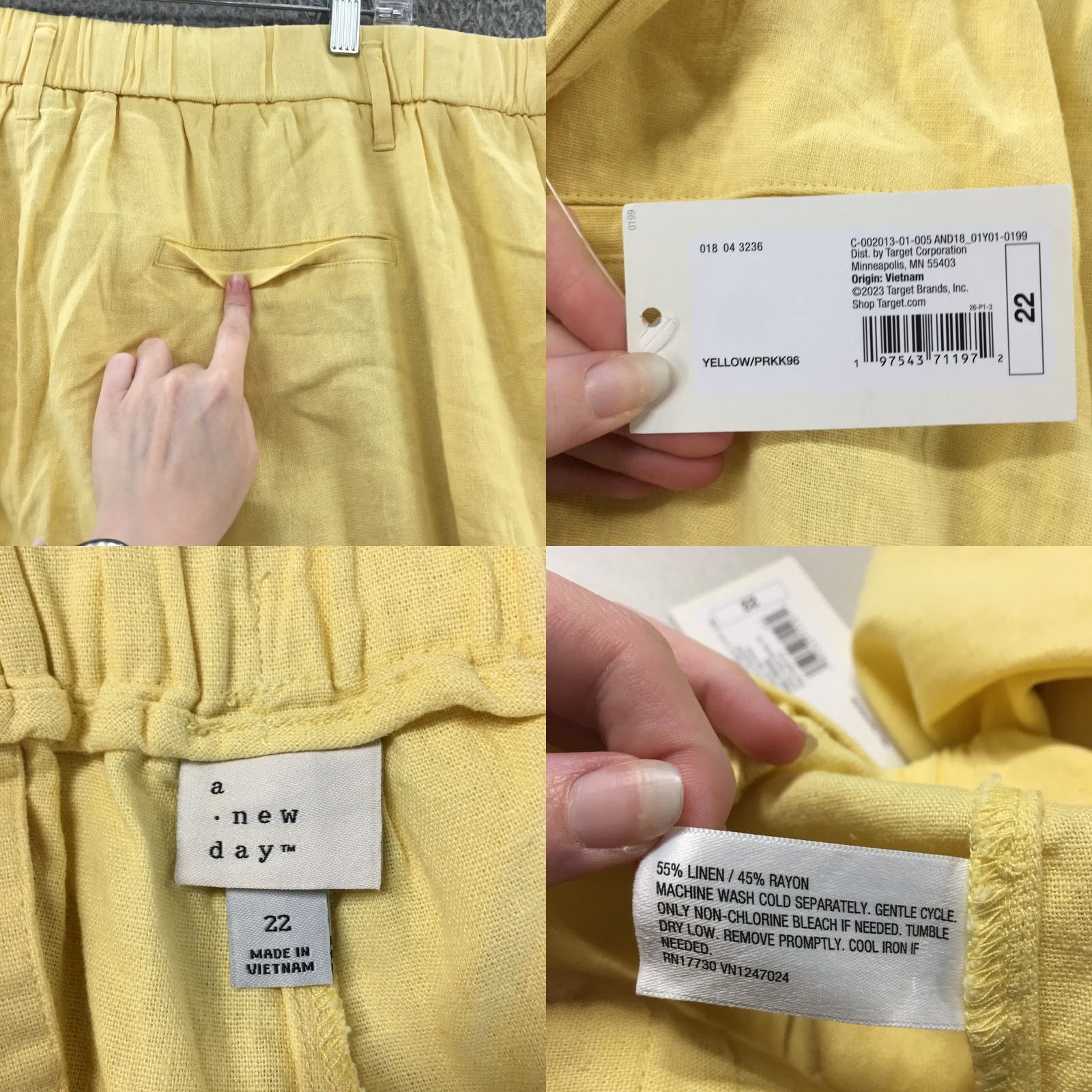 Vintage A New Day Colette Pants Womens 22 Yellow Linen Blend Wide-Leg High Rise NEW Pants Shirt Size 40" / US 18 - 10 Thumbnail