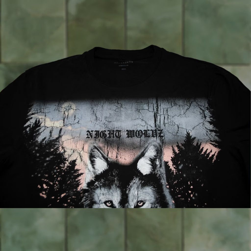 Allsaints AllSaints Men’s Black Gray Wolf Forest Print Crew T-Shirt Cotton Size Small Rare Size US S / EU 44-46 / 1 - 1 Thumbnail