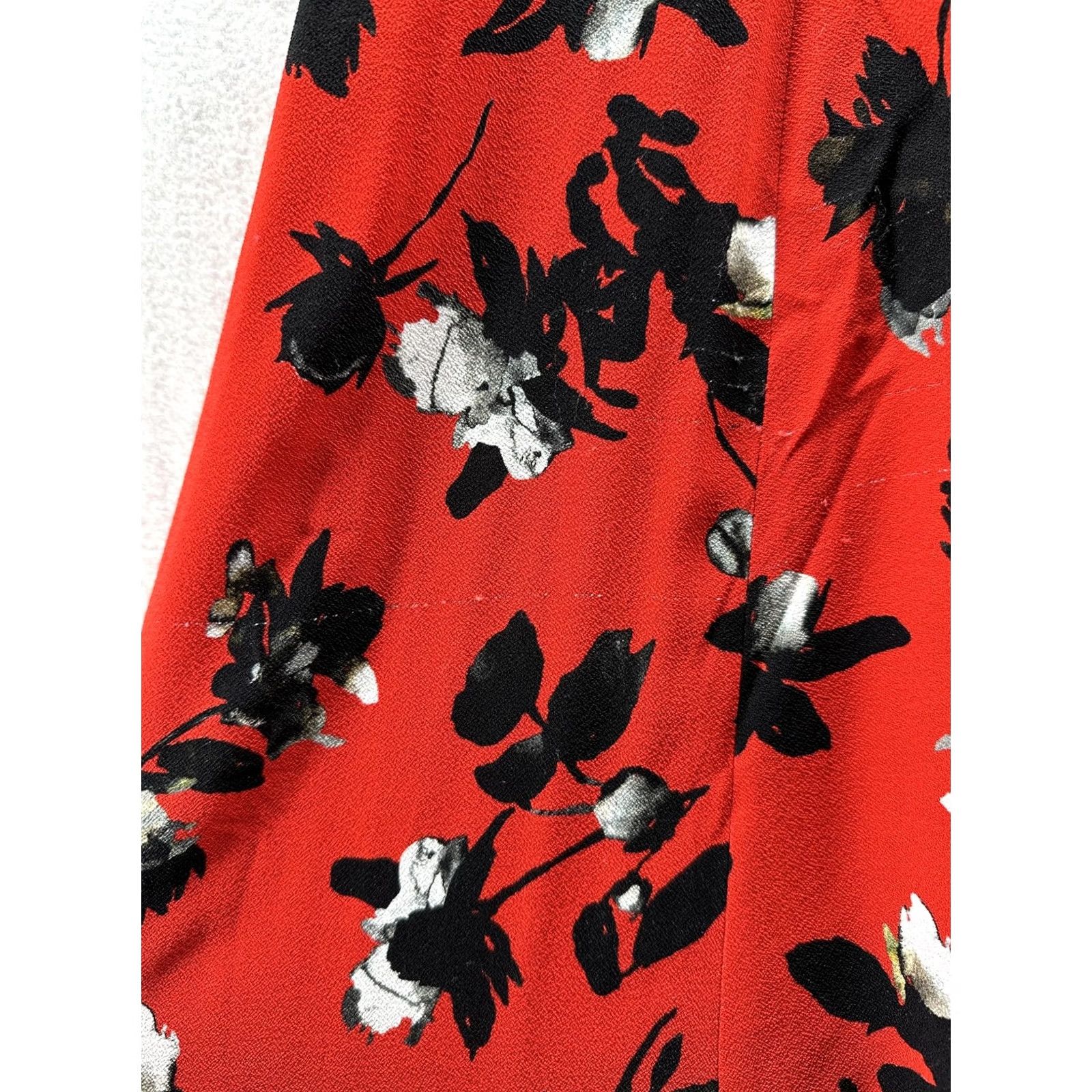 Vintage Derek Lam Dress Womens Medium Red Floral Puff Sleeve Maxi Lined Fit & Flare Navy Back Zip Crew Neck Size M / US 6-8 / IT 42-44 - 7 Thumbnail