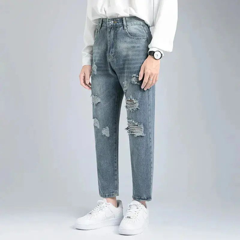 Japanese Brand Retro loose straight leg ripped jeans Size US 30 / EU 46 - 1 Thumbnail