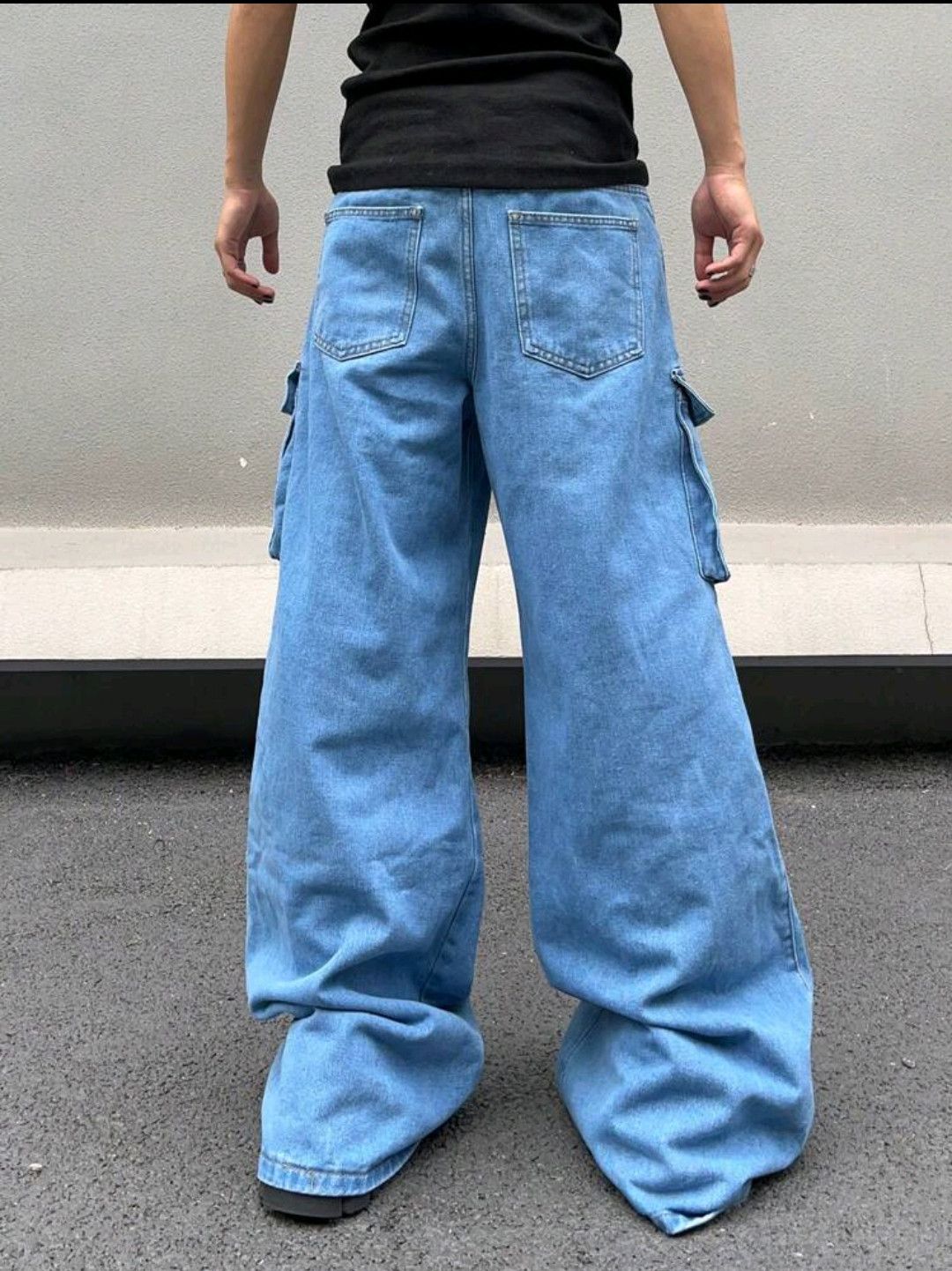 Japanese Brand × Jean Loose Fit Cargo Pocket Jeans Oversize Long Washed Plain Y2K Size US 33 - 2 Thumbnail