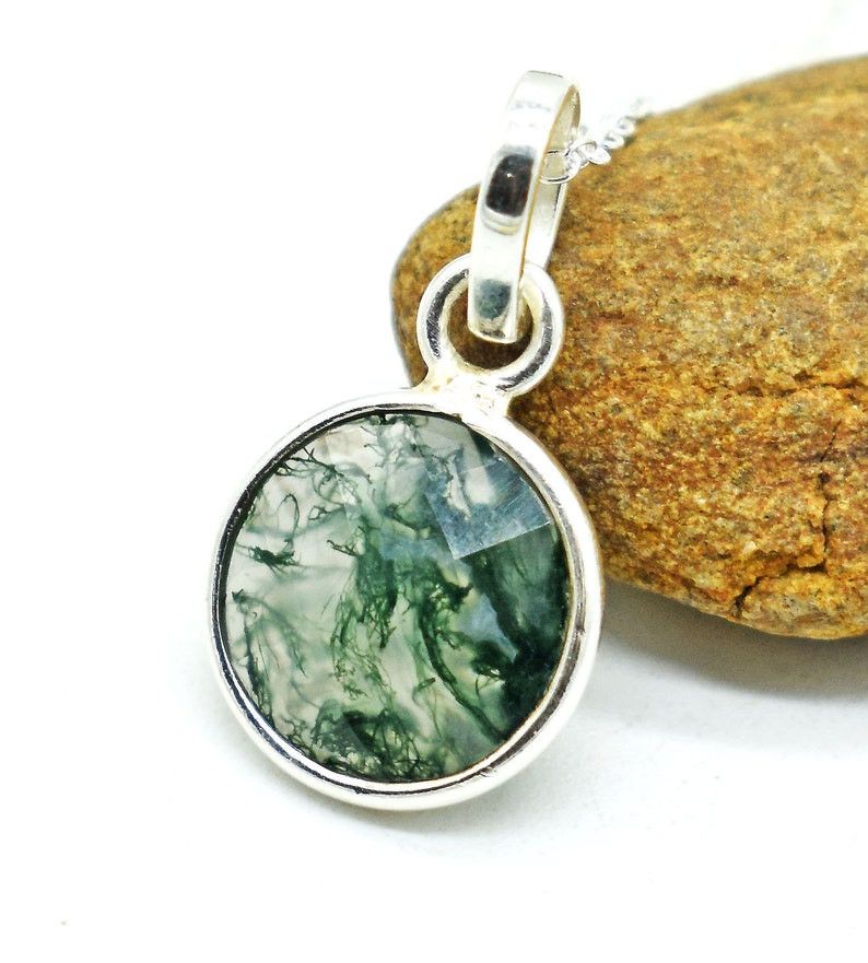 Handmade Moss Agate 925 Sterling Silver Necklace, 18 Inch Chain Size ONE SIZE - 6 Thumbnail