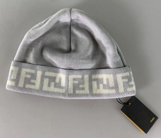 Fendi Fendi 🇮🇹 Pearl Grey Wool FF brim ribb knit Beanie unisex NEW Size ONE SIZE - 7 Thumbnail