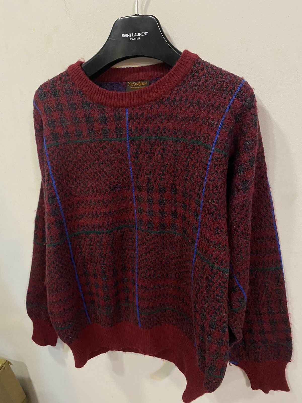 Yves Saint Laurent 90’s Wool YSL Sweater Burgundy Size US M / EU 48-50 / 2 - 10 Thumbnail