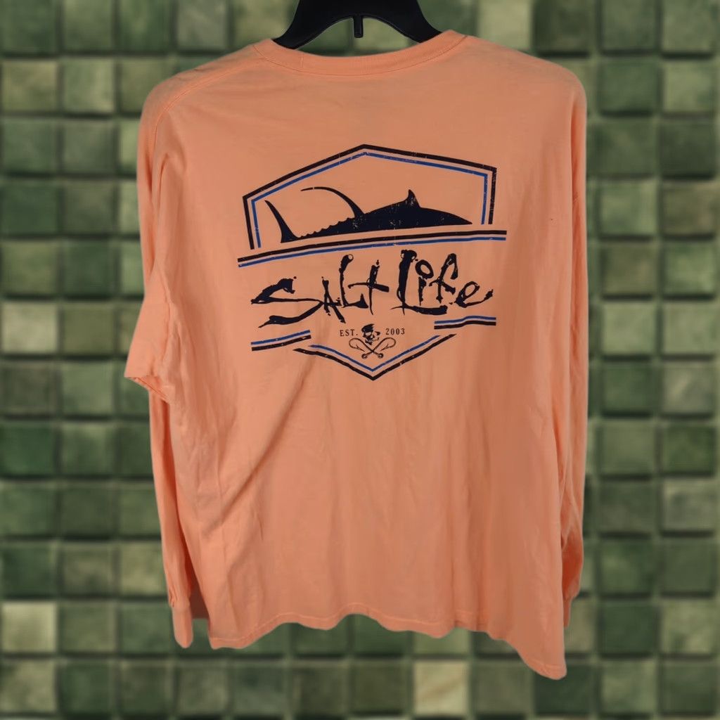 Vintage Salt Life T-Shirt Mens Long Sleeve Crew Neck Shark Graphic Peachy Orange Cotton Jersey XL Regular Beach Outdoor Logo Size US XL / EU 56 / 4 - 1 Thumbnail