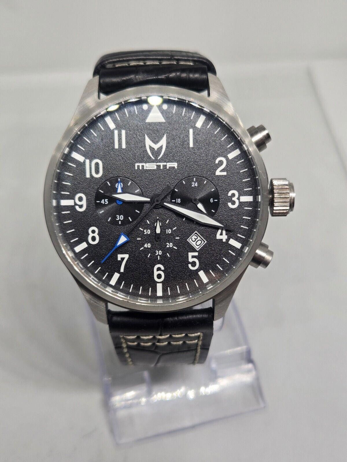 Meister (Mstr) Aviator 46Mm Black Leather Band Av101Nb Watch, Men's