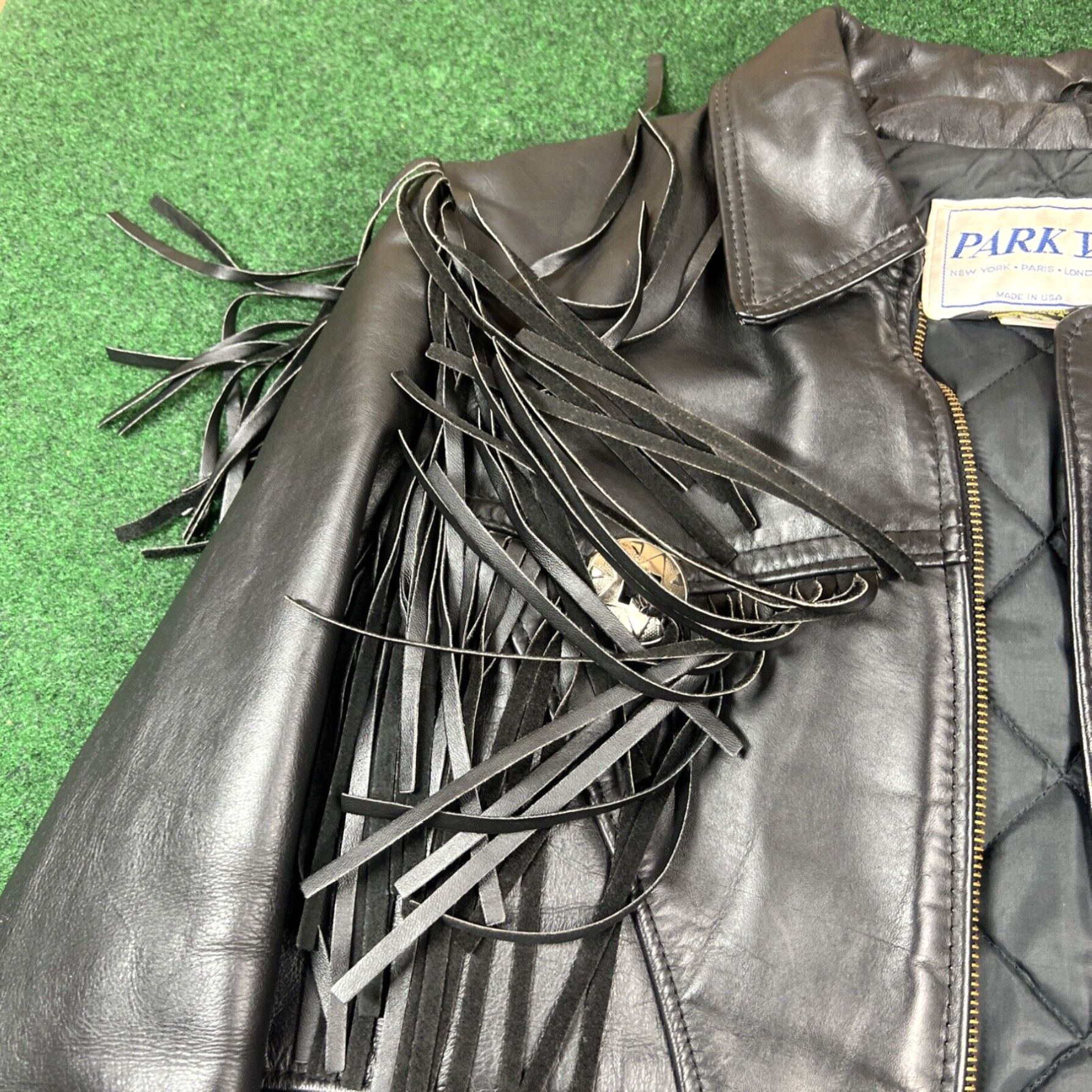 Vintage Vintage 80s Black Leather Fringe Jacket Metal Biker Boho Festival Western 16 Size M / US 6-8 / IT 42-44 - 3 Thumbnail