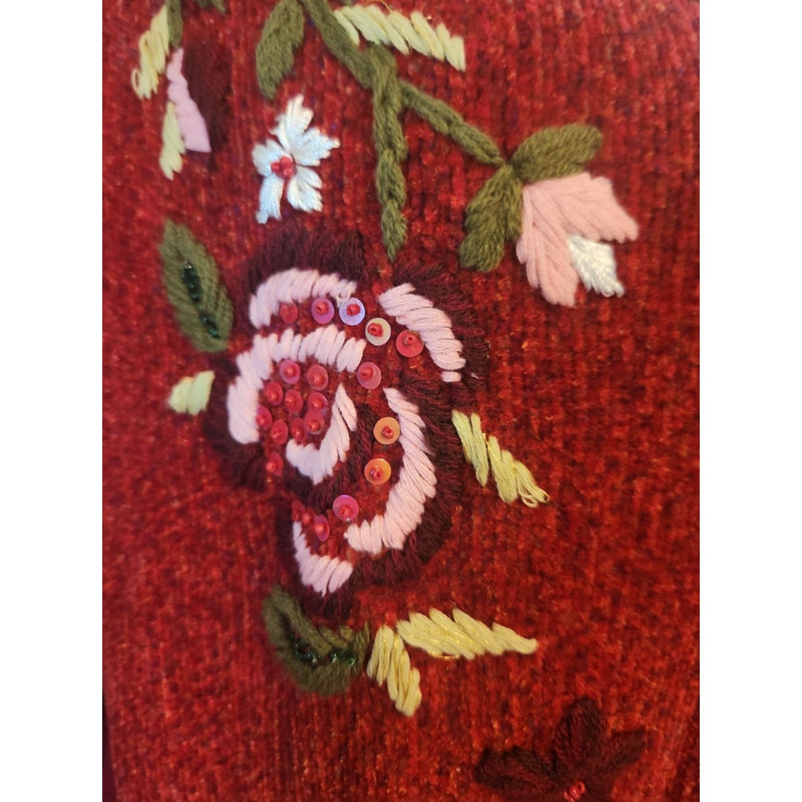 Essentials Essentials By Maggie V-Neck Red Rust Color Sweater with Embroidered Flower Sz 22/24 Size 3XL / US 20-22 - 3 Thumbnail