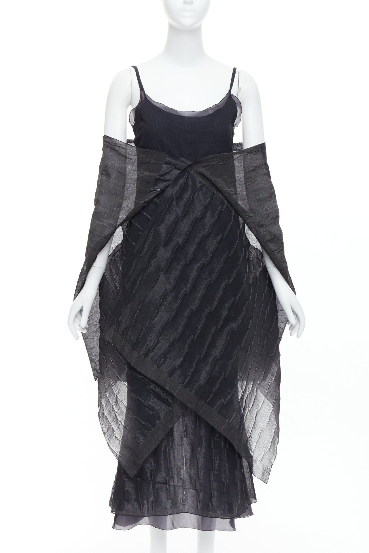 Romeo Gigli rare ROMEO GIGLI Vintage black wool blend crinkled dress sheer shawl IT42 M Size M / US 6-8 / IT 42-44 - 1 Thumbnail