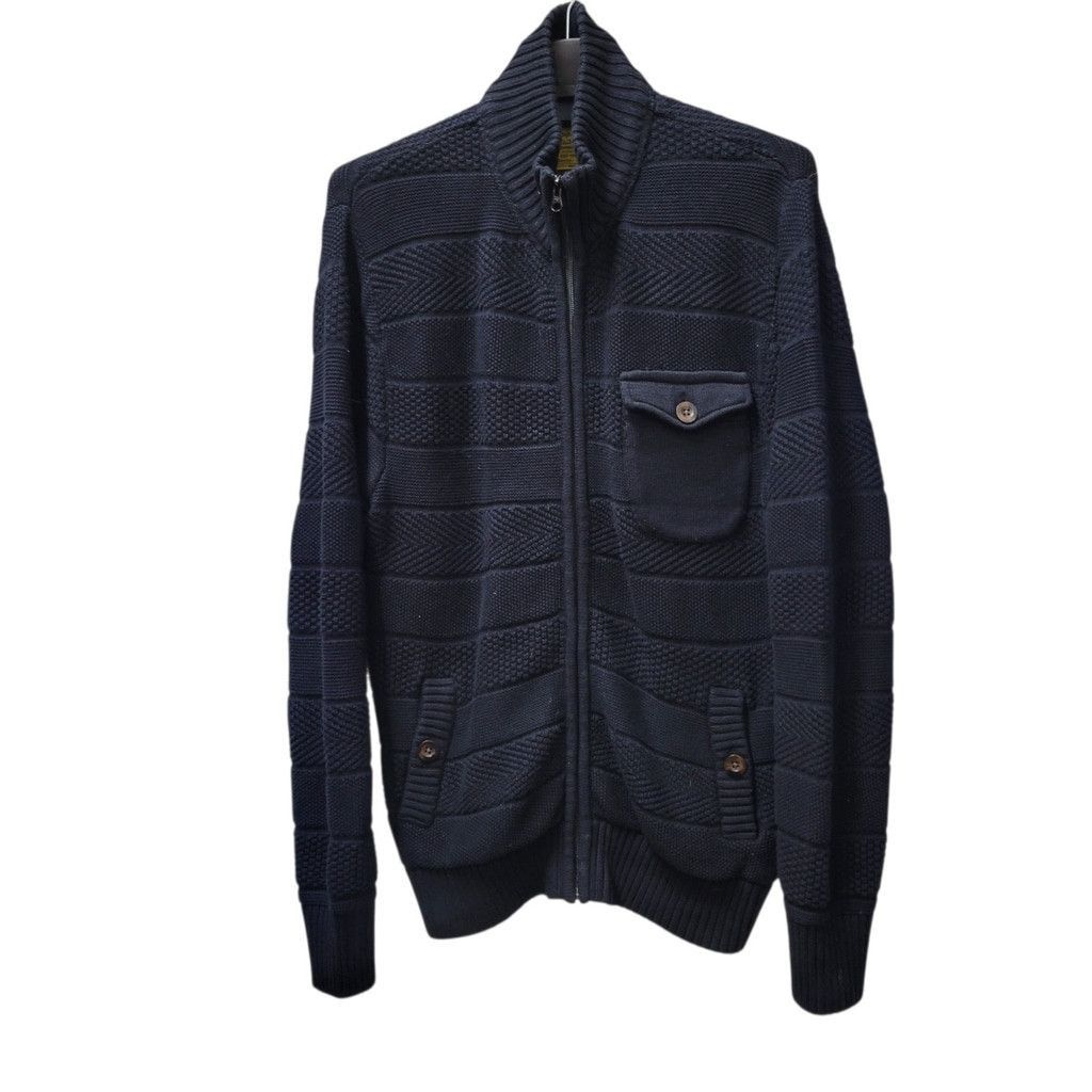 Vintage Vintage 1946 Men Navy Full-Zip Knit Washed & Beaten Cotton Size US M / EU 48-50 / 2 - 2 Thumbnail