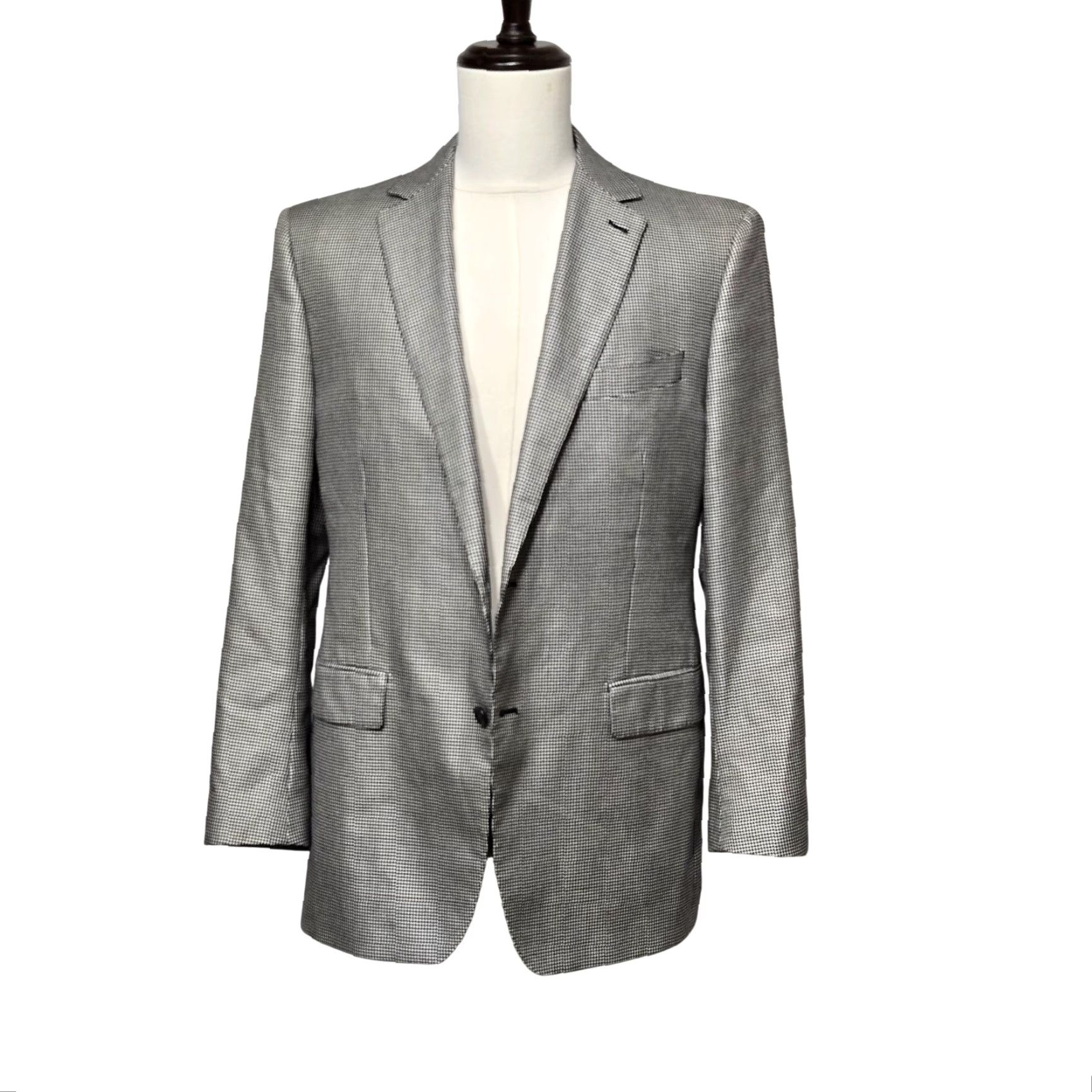 Vintage Paul Betenly Blazer Mens 42R Black White Houndstooth Wool Silk Sport Coat Jacket Blazer Mens 42R Black White Houndstooth Wool Silk Sport Coat Jacket Size 42R - 2 Thumbnail