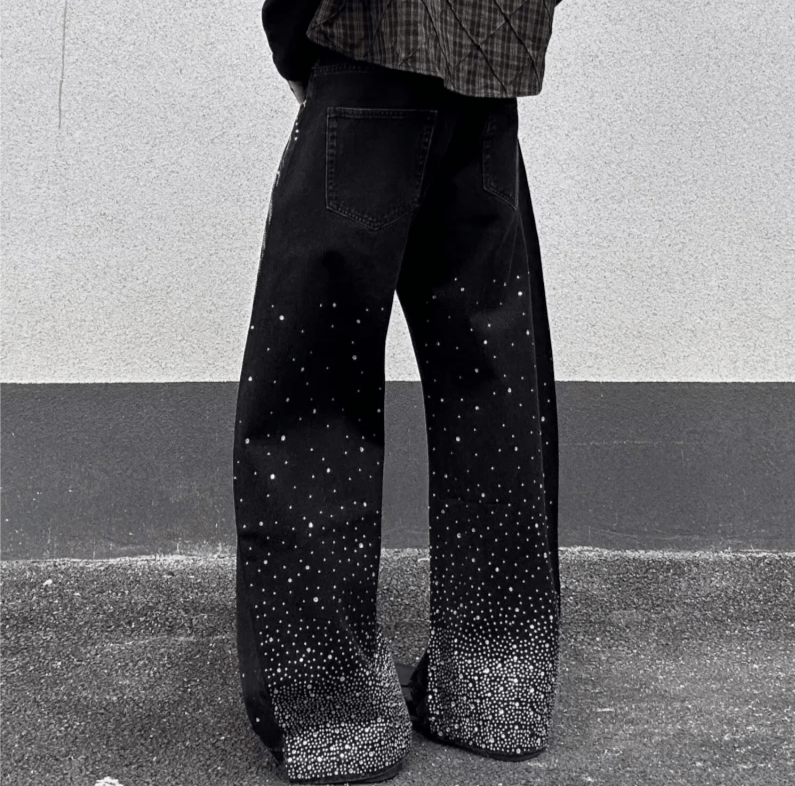 Japanese Brand Rhinestone Dot Black Baggy Jeans Size US 32 / EU 48 - 2 Thumbnail