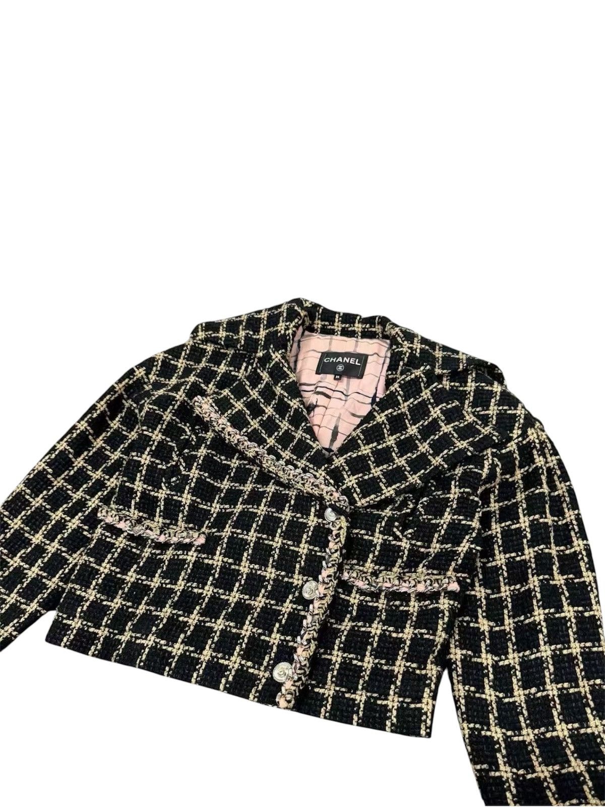 Chanel Chanel 34 Black Silk Plaid Check Tweed Blazer Jacket 2021 Size XS / US 0-2 / IT 36-38 - 3 Thumbnail