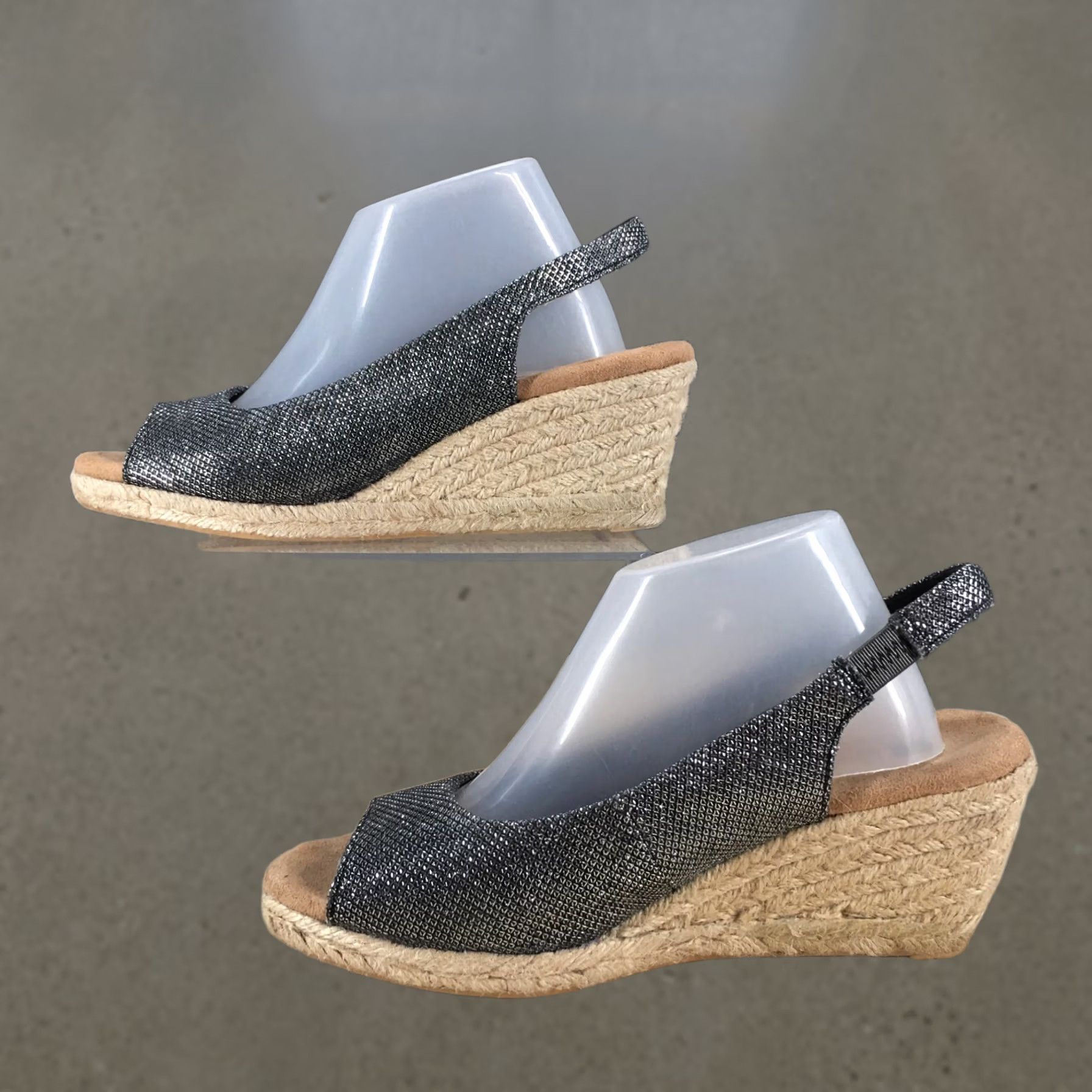 Vintage White Mountain Sandals Womens 6 M Social Espadrille Silver Fabric Wedge Heels Size US 6 / IT 36 - 1 Thumbnail