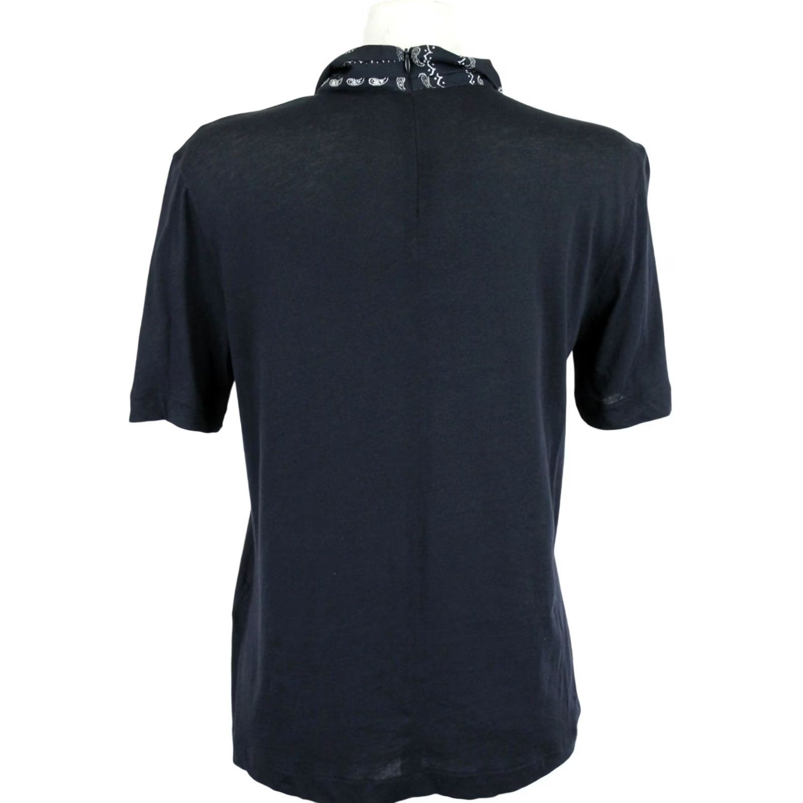Sandro Sandro T-Shirt Women's Large Short Sleeve Tricot Self Tie Ribbon Dark Blue Size L / US 10 / IT 46 - 5 Thumbnail
